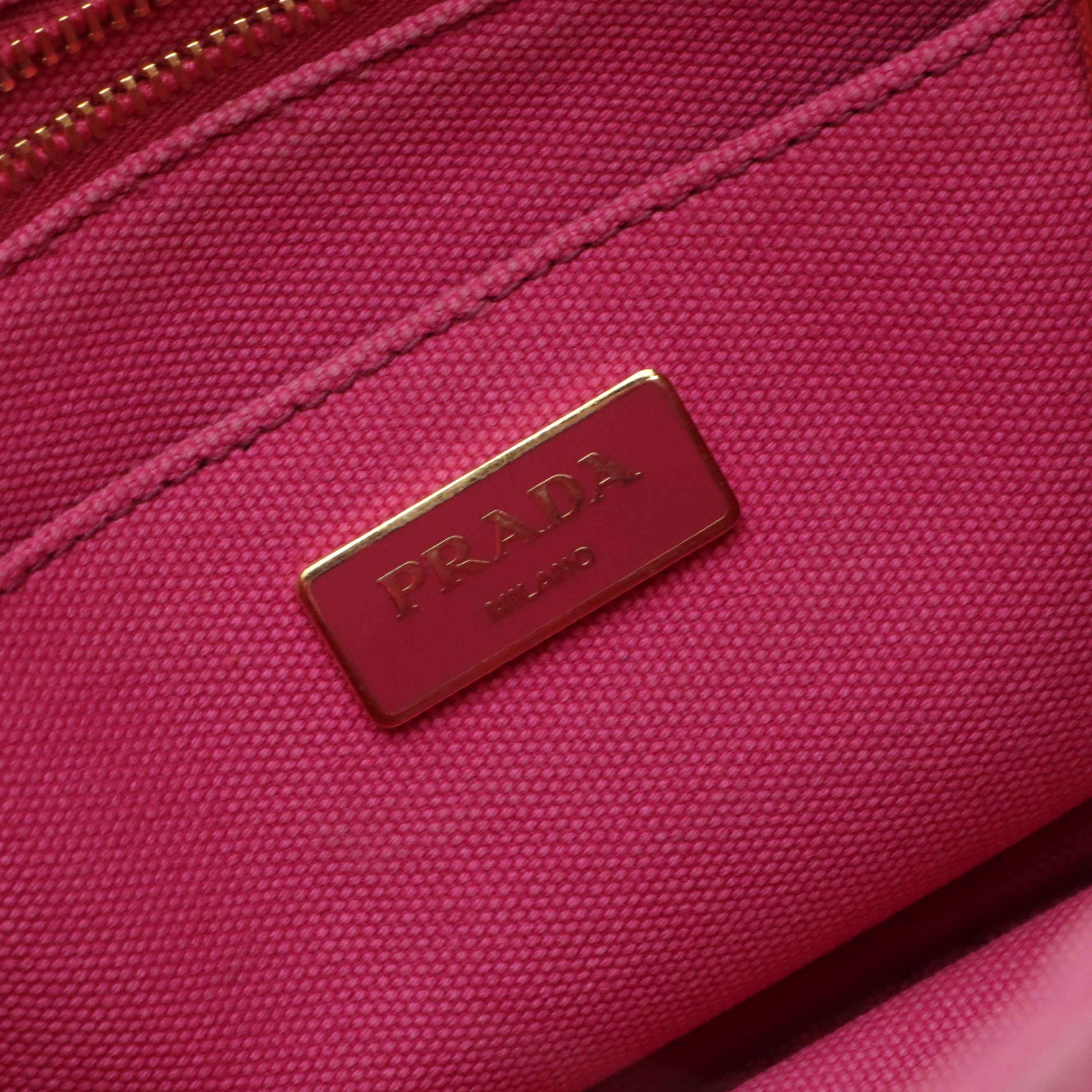 Prada Small Canapa Logo Two-Way Tote in Pink Canvas