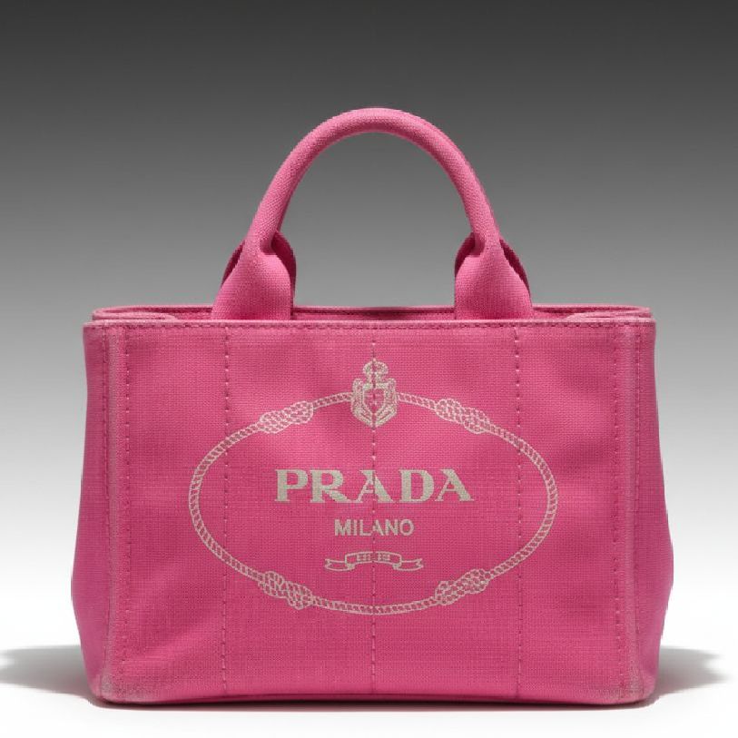 Prada Small Canapa Logo Two-Way Tote in Pink Canvas