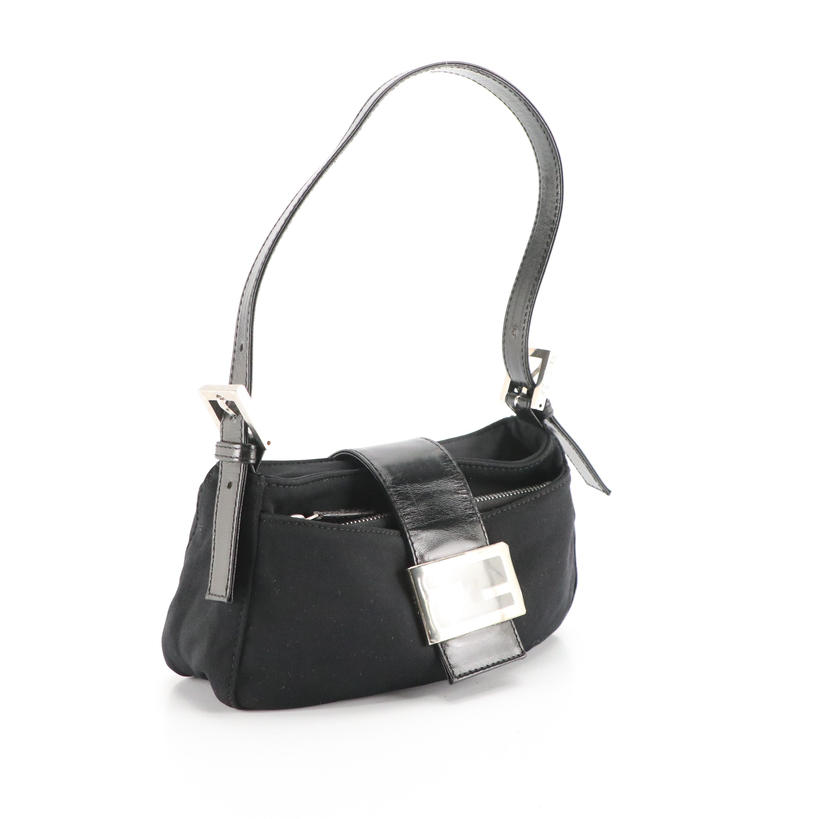 Fendi Mini Mamma Baguette Shoulder Bag in Black Nylon Canvas