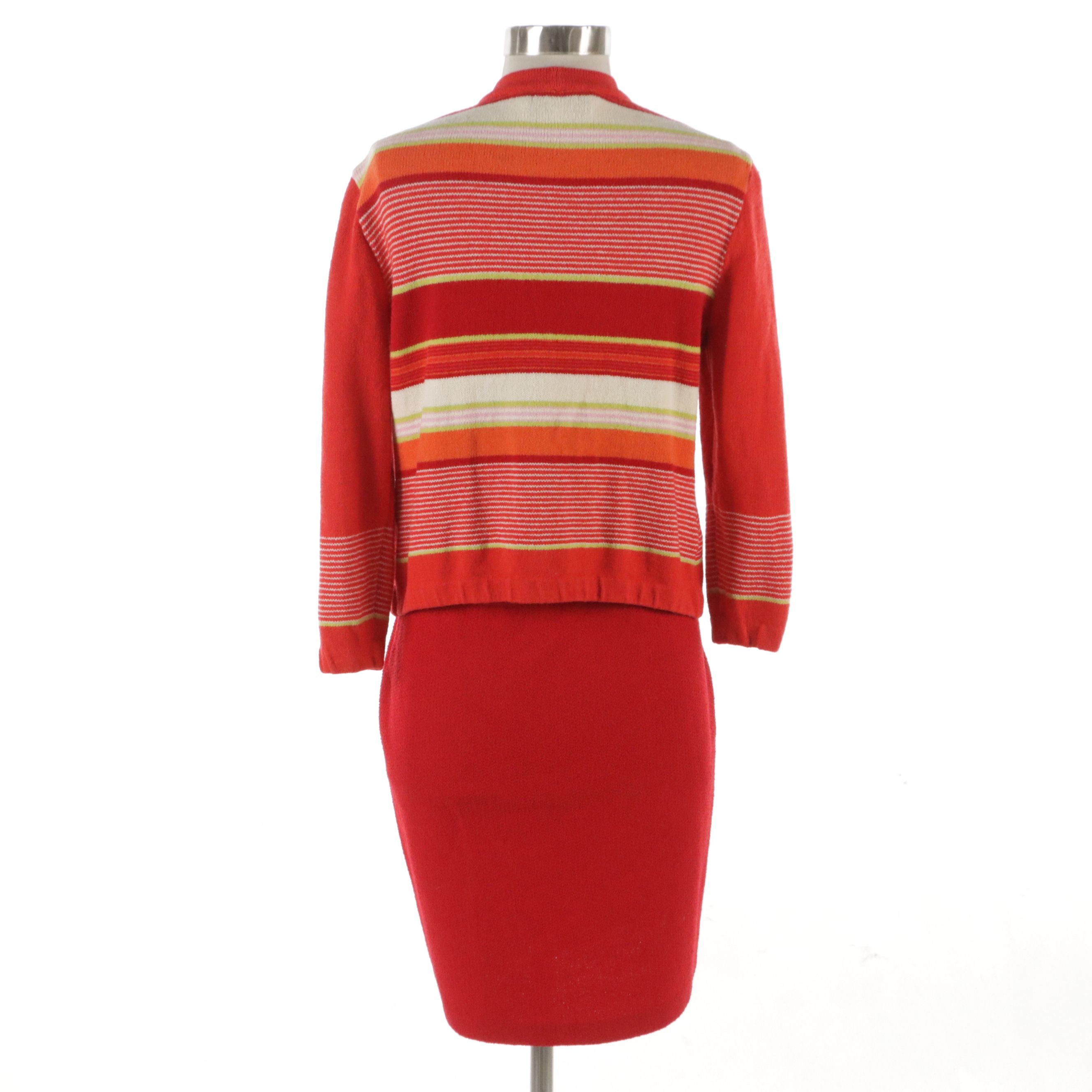 St. John Sport Multicolor Knit Cardigan and St. John Collection Red Skirt