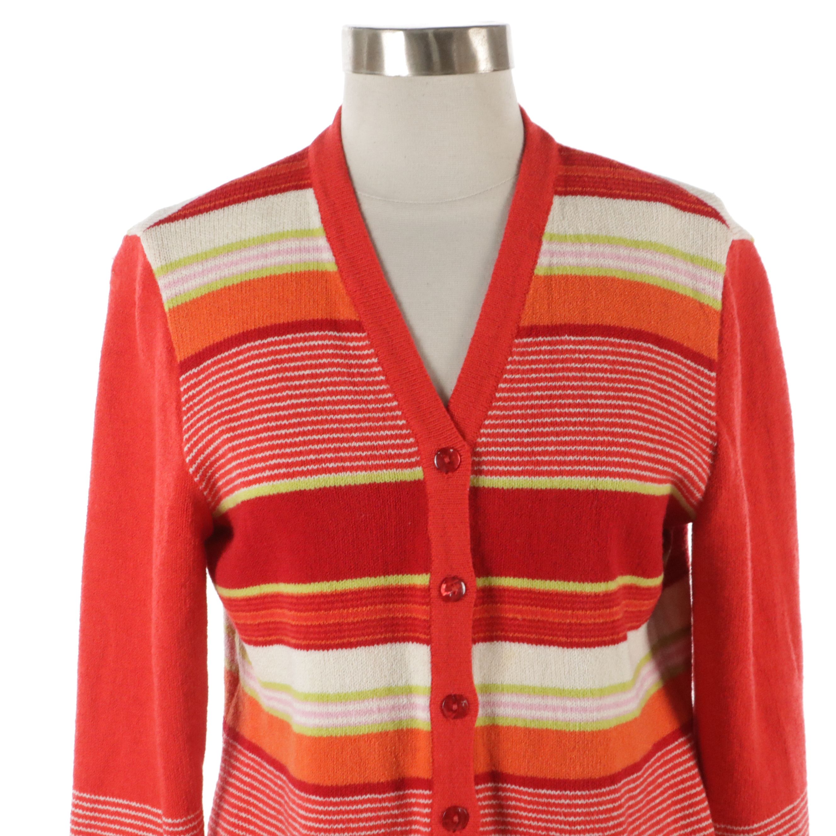 St. John Sport Multicolor Knit Cardigan and St. John Collection Red Skirt