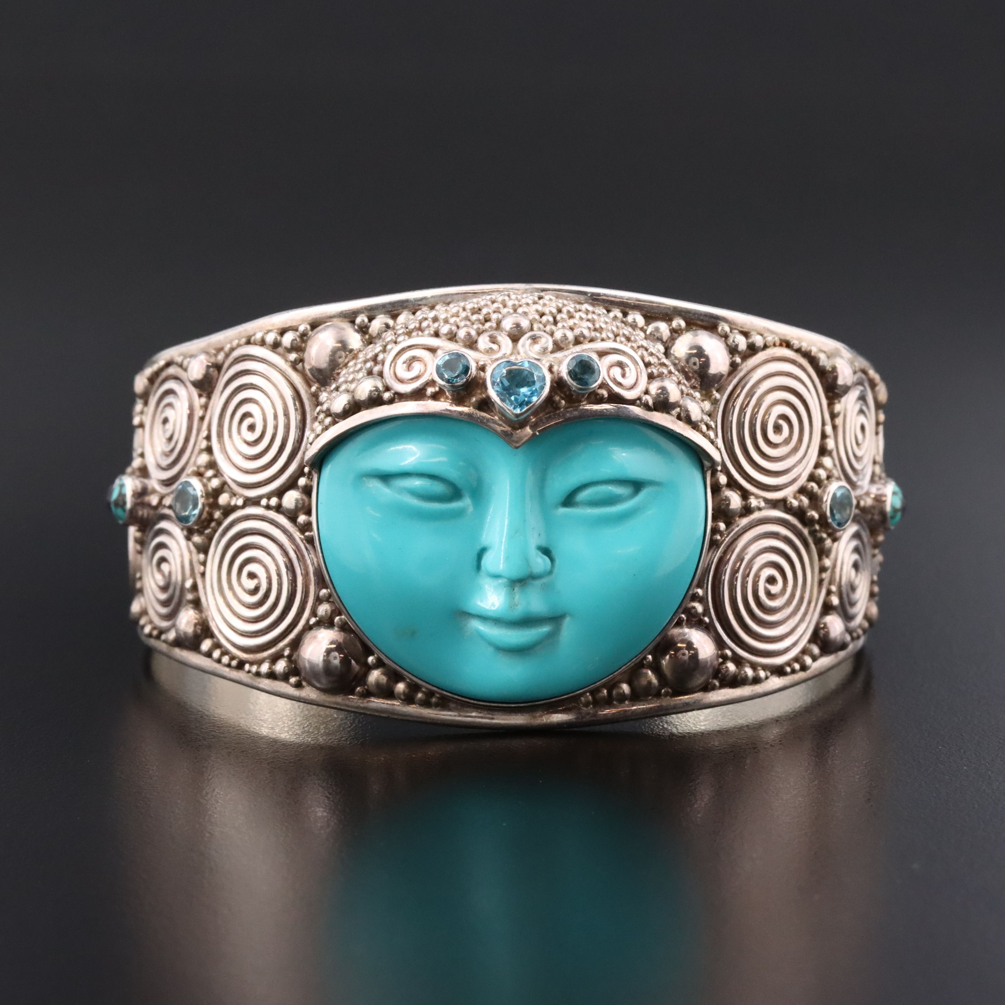 Sterling Cuff with Turquoise, Blue Topaz, and Amethyst