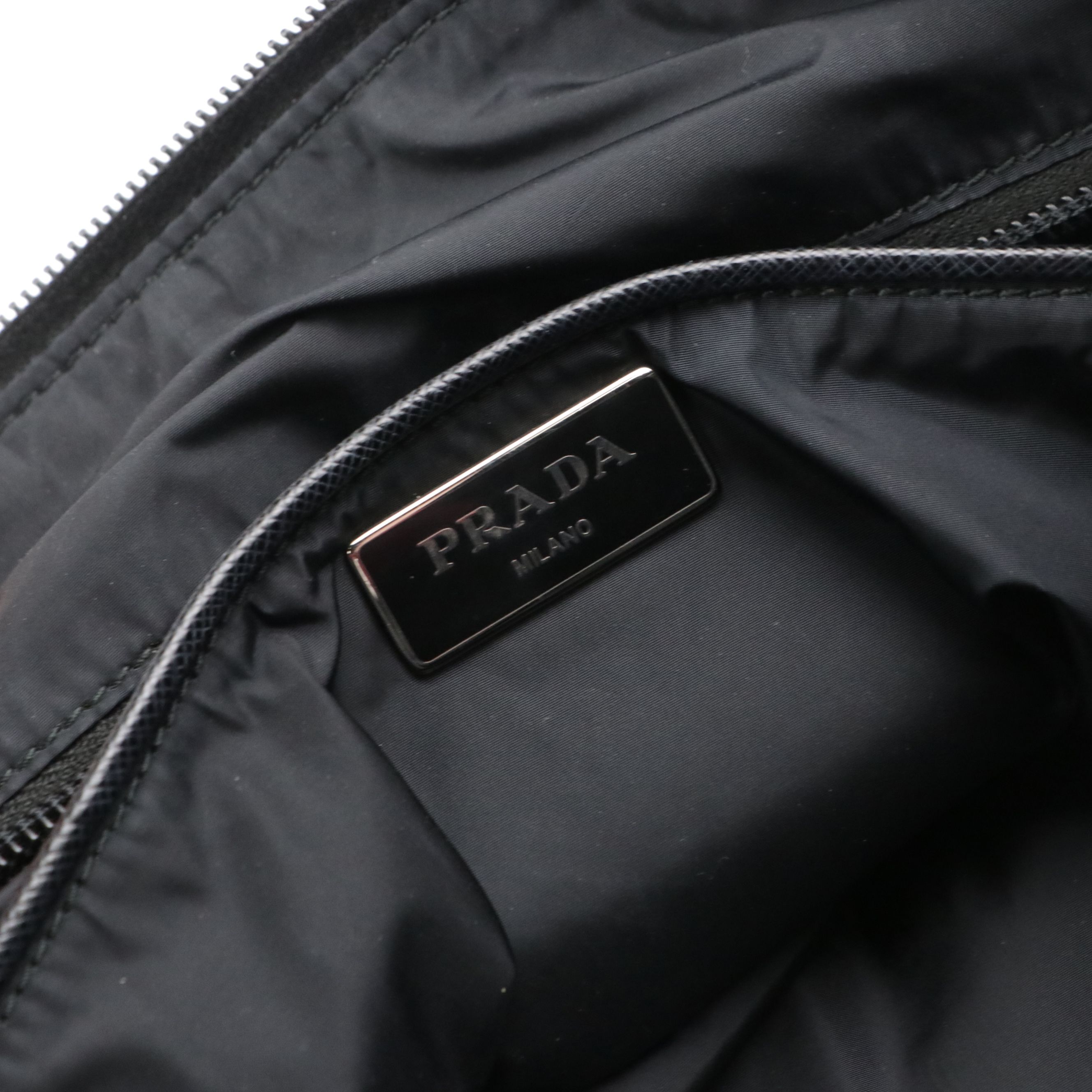 Prada Zippered Two-Way Tote in Stampato Tessuto Nylon and Saffiano Leather