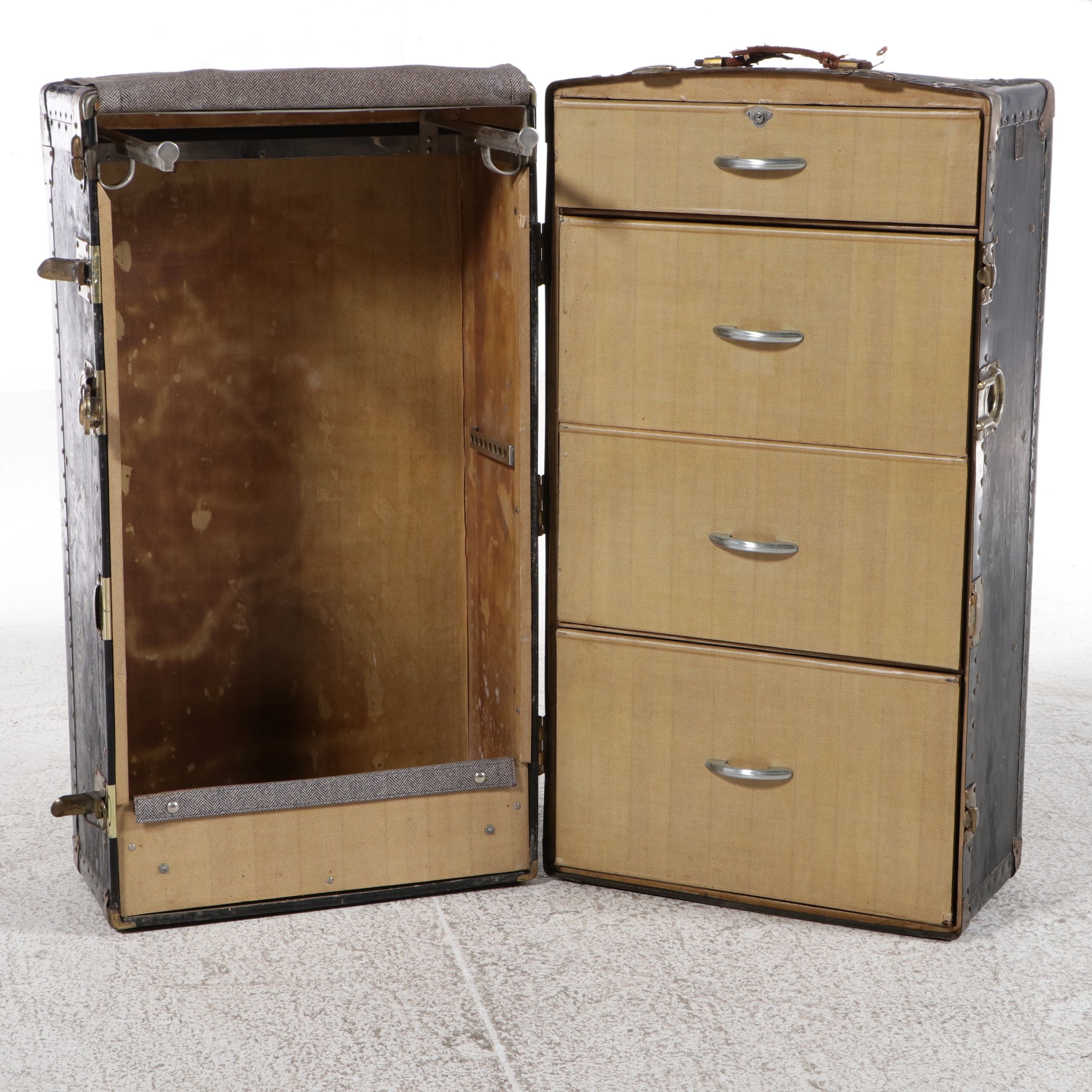 Art Deco Style Vulcanized Hardshell Wardrobe Steamer Trunk