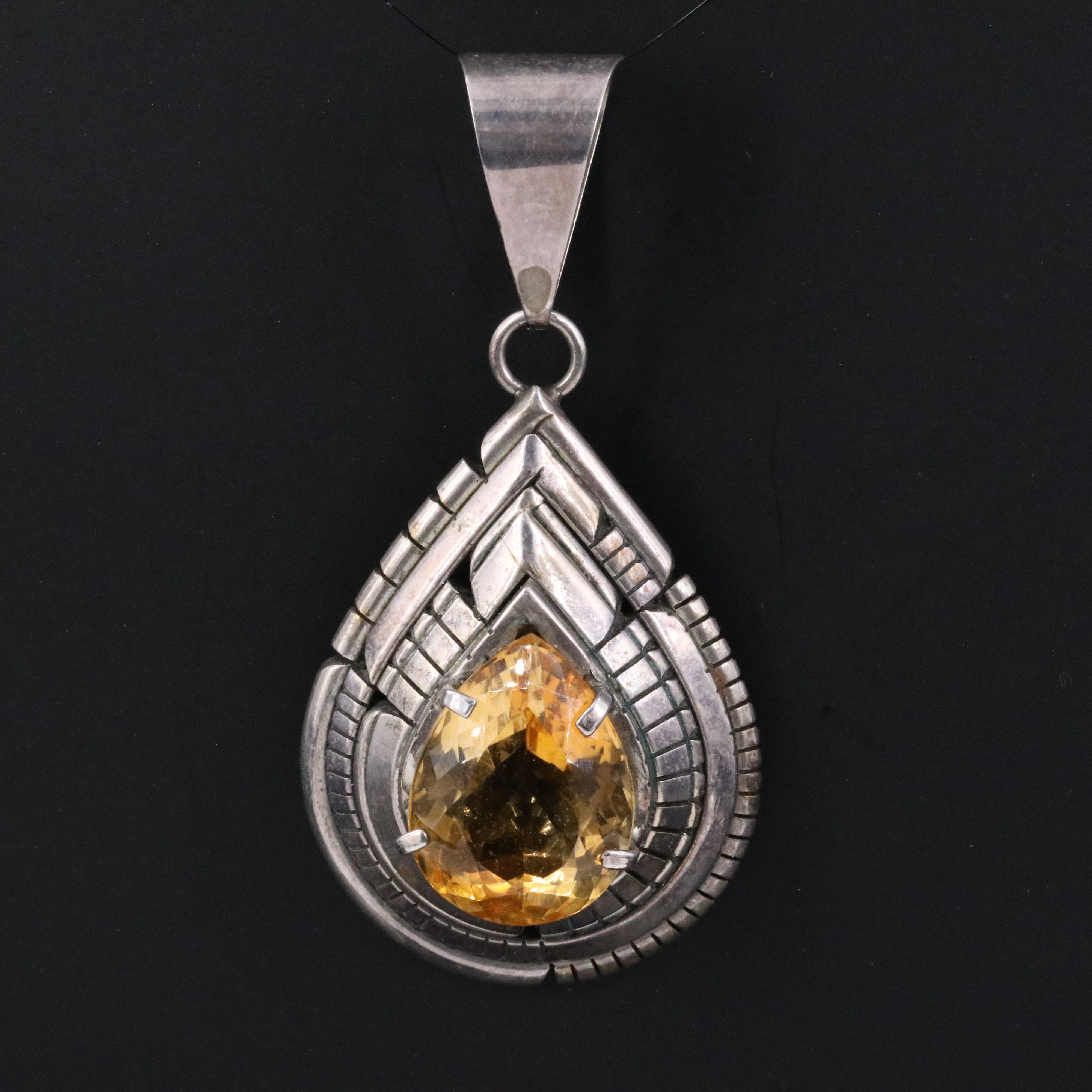 Carl Quintana Navajo Sterling Citrine Pendant