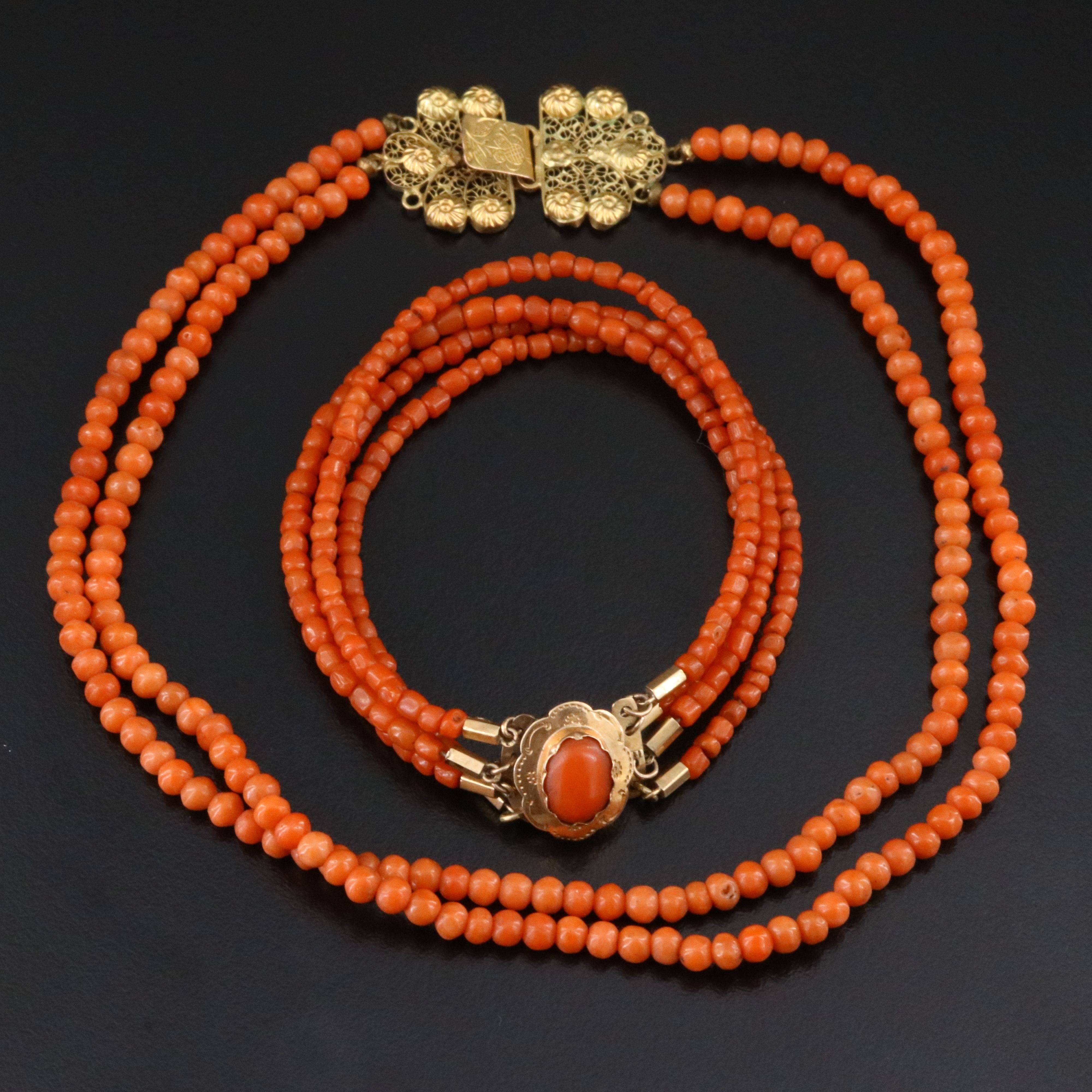14K Coral Choker and Bracelet