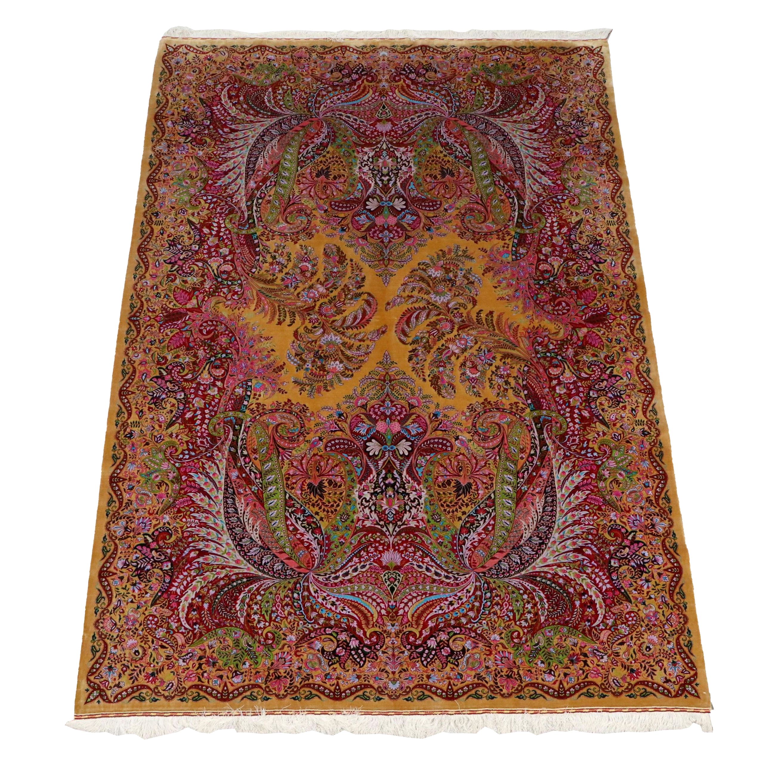 6'6 x 10'1 Hand-Knotted Persian Qom Silk Area Rug