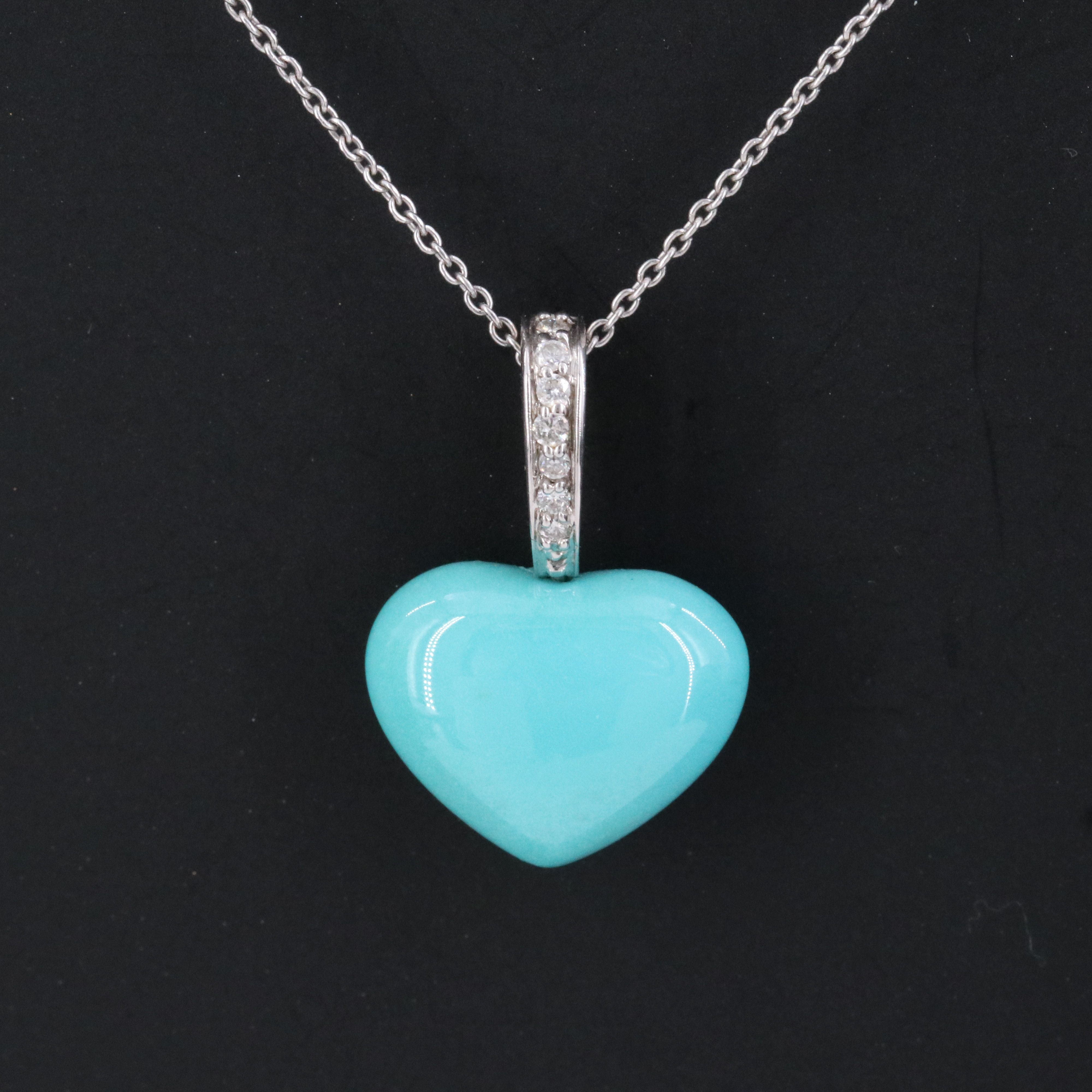 14K Turquoise and Diamond Heart Pendant Necklace