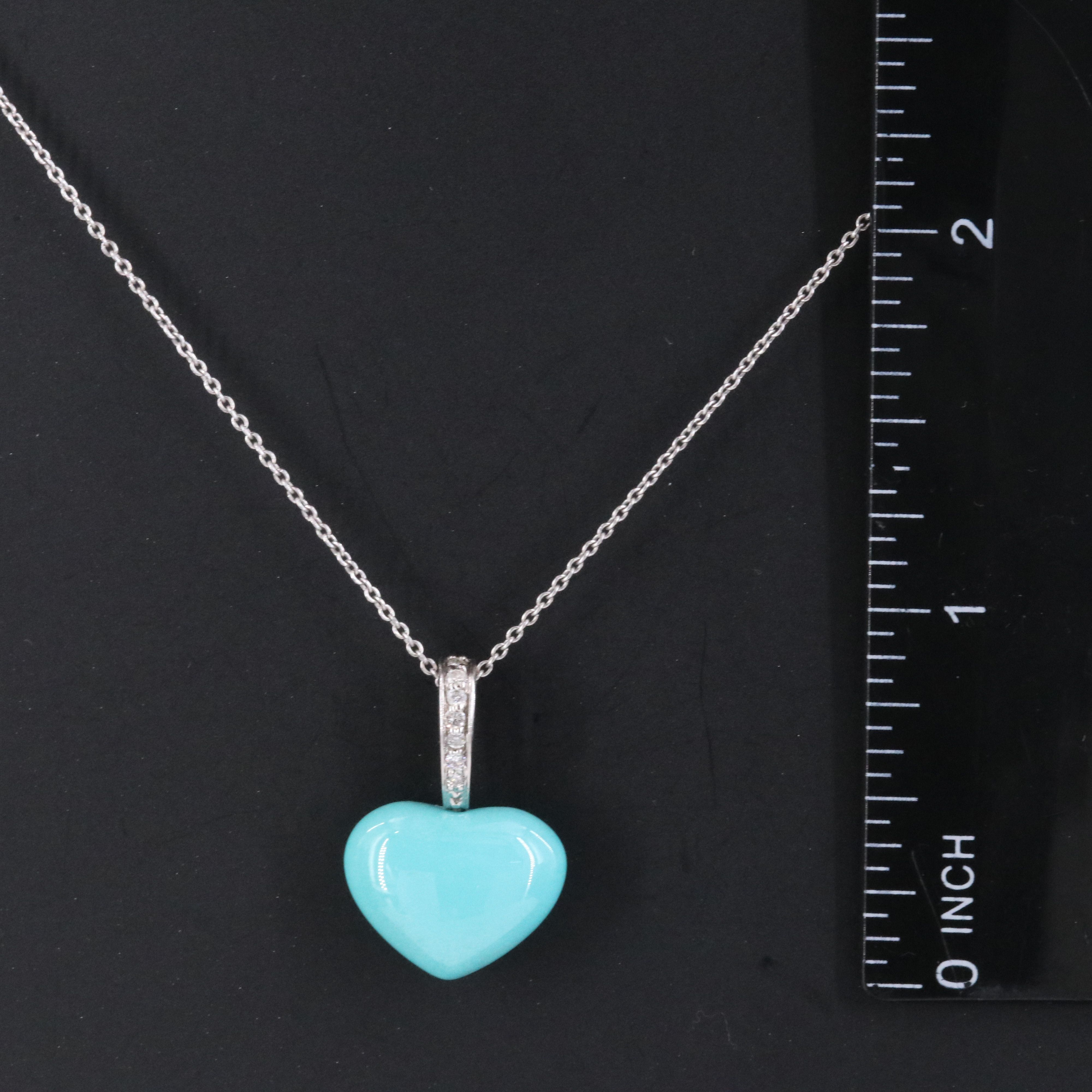 14K Turquoise and Diamond Heart Pendant Necklace