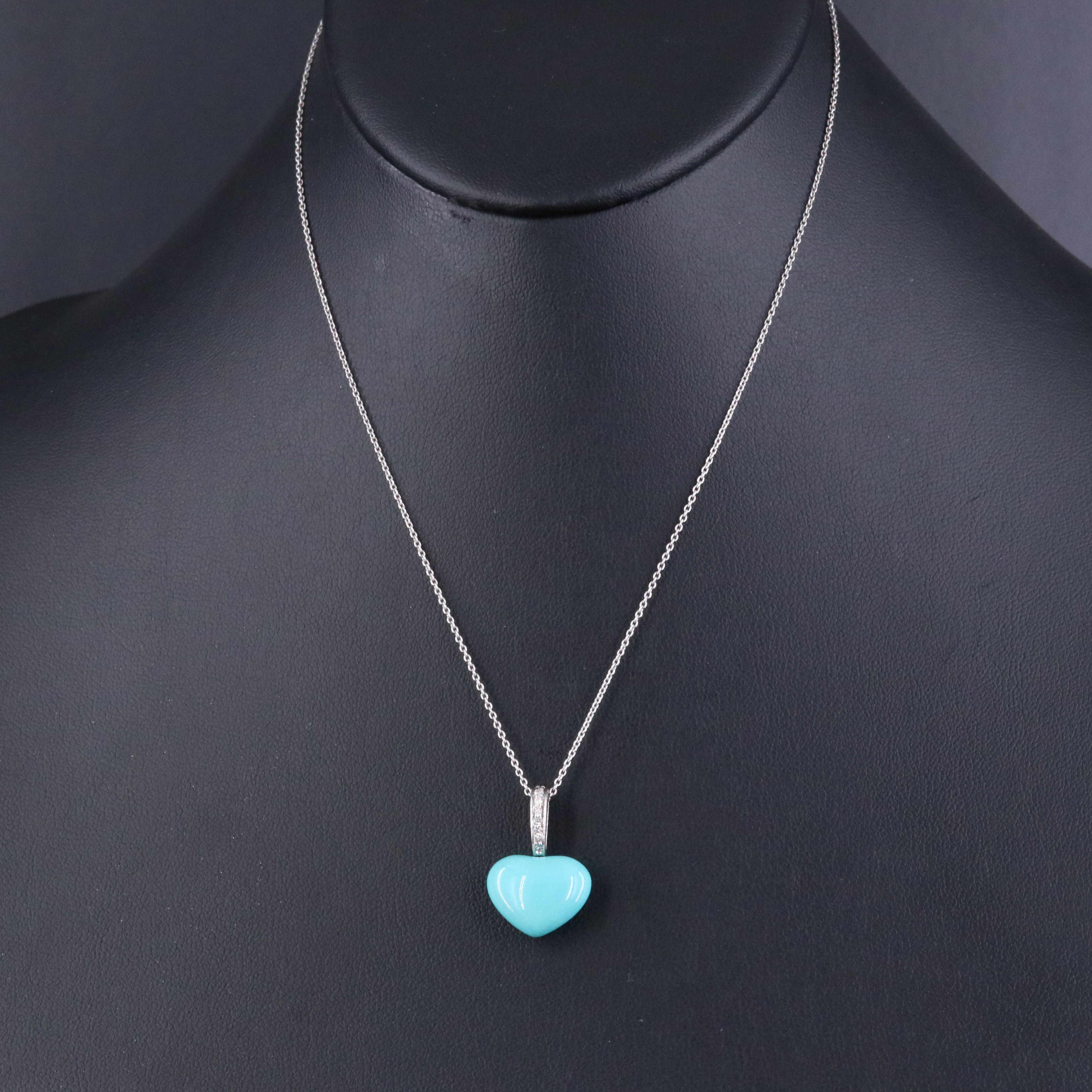 14K Turquoise and Diamond Heart Pendant Necklace