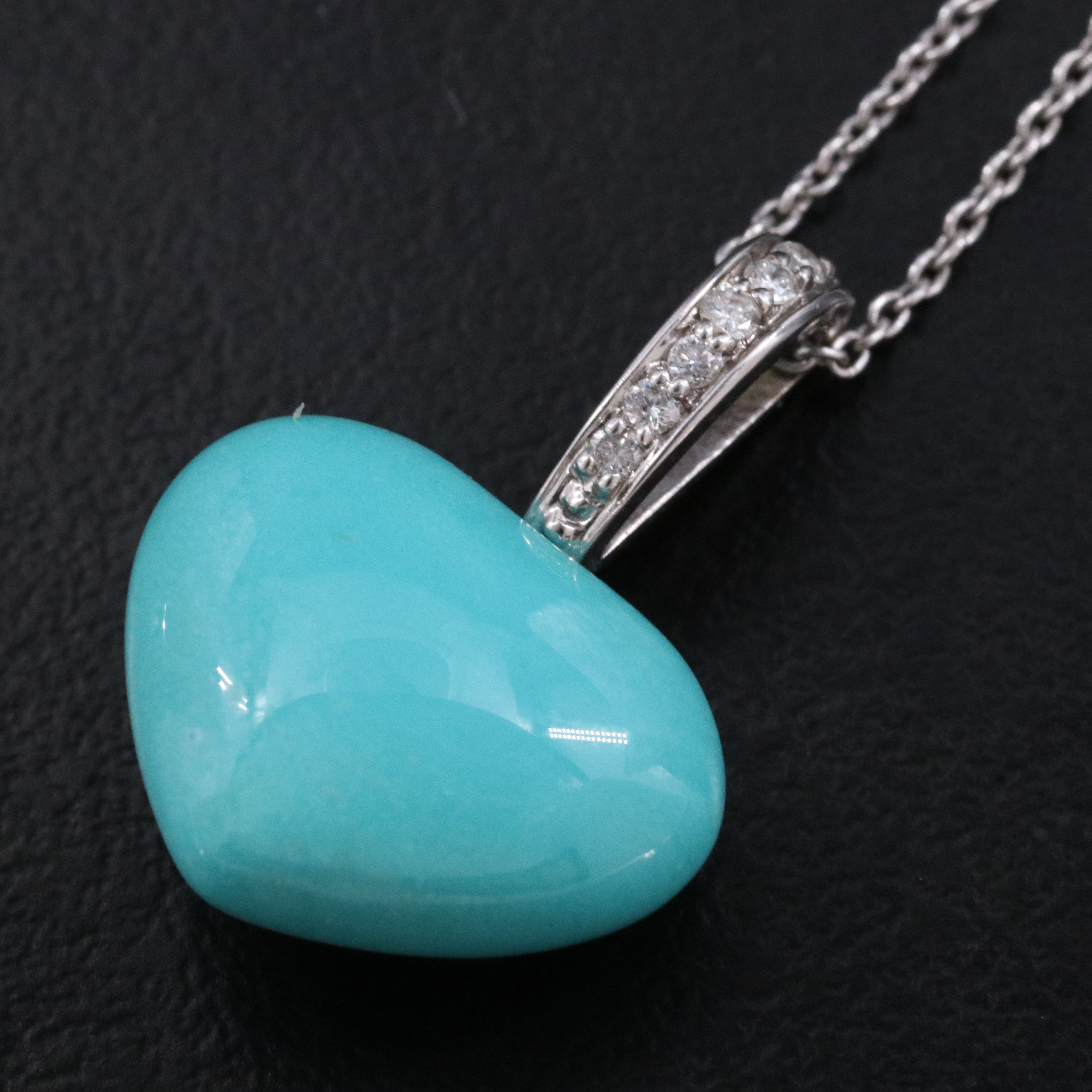 14K Turquoise and Diamond Heart Pendant Necklace