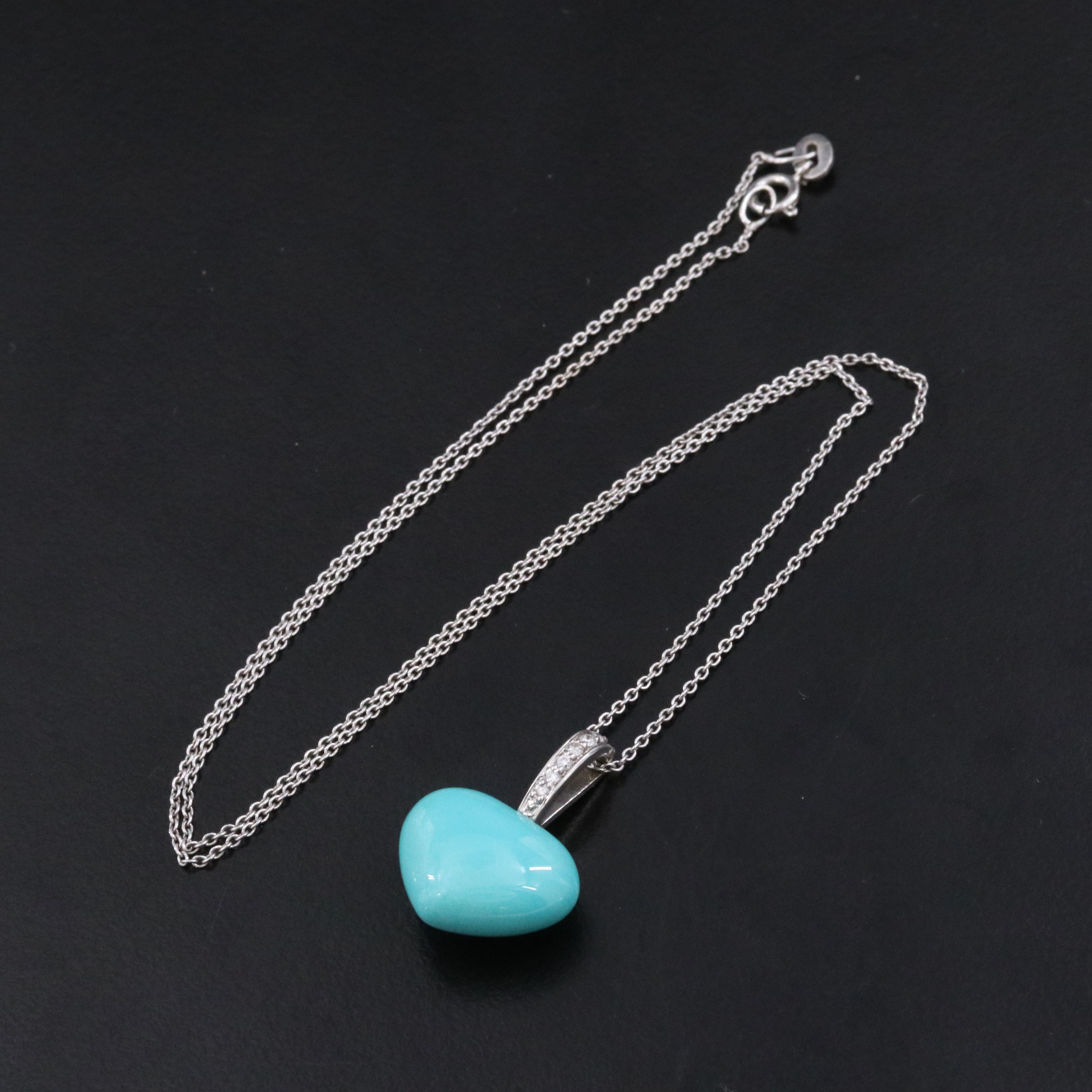 14K Turquoise and Diamond Heart Pendant Necklace
