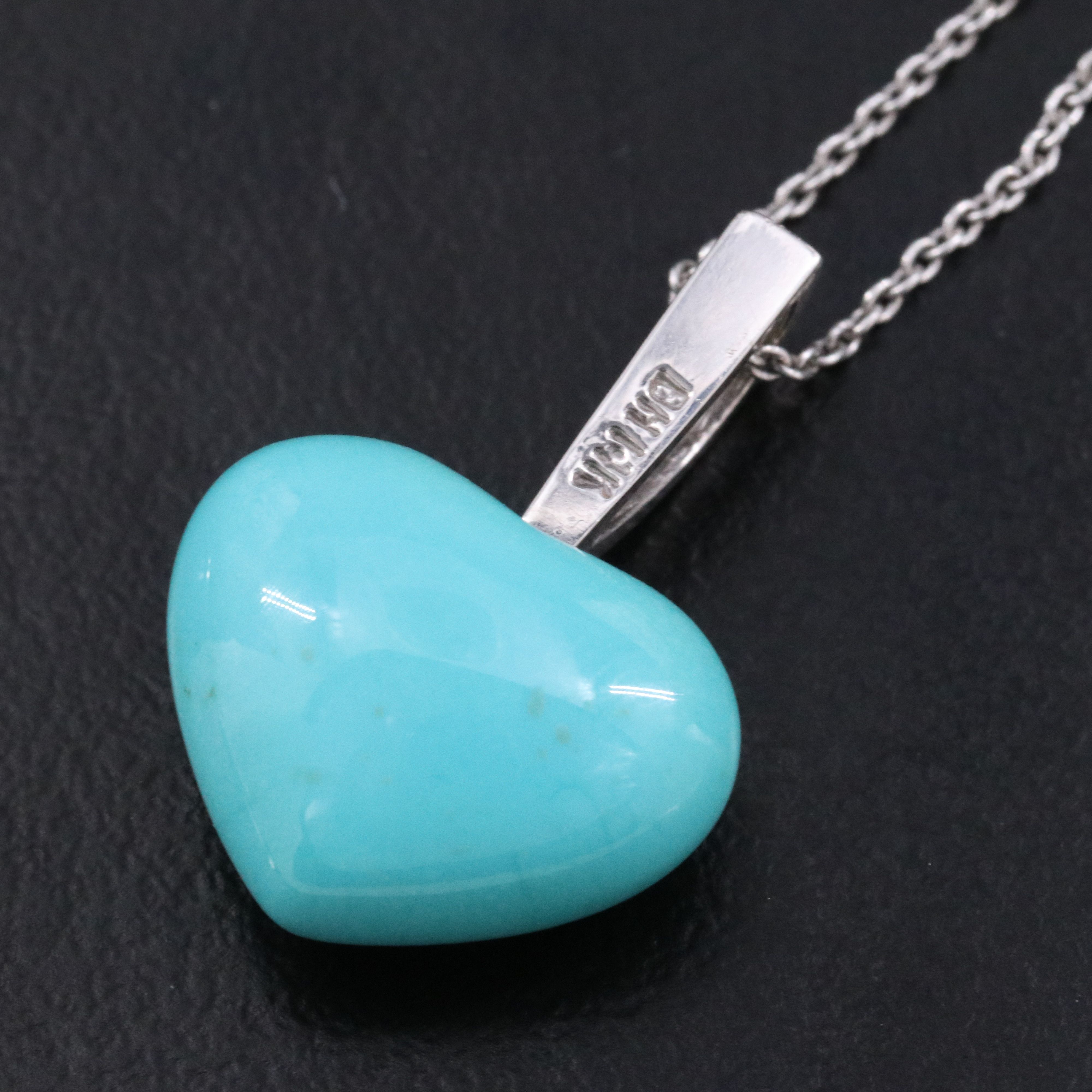 14K Turquoise and Diamond Heart Pendant Necklace