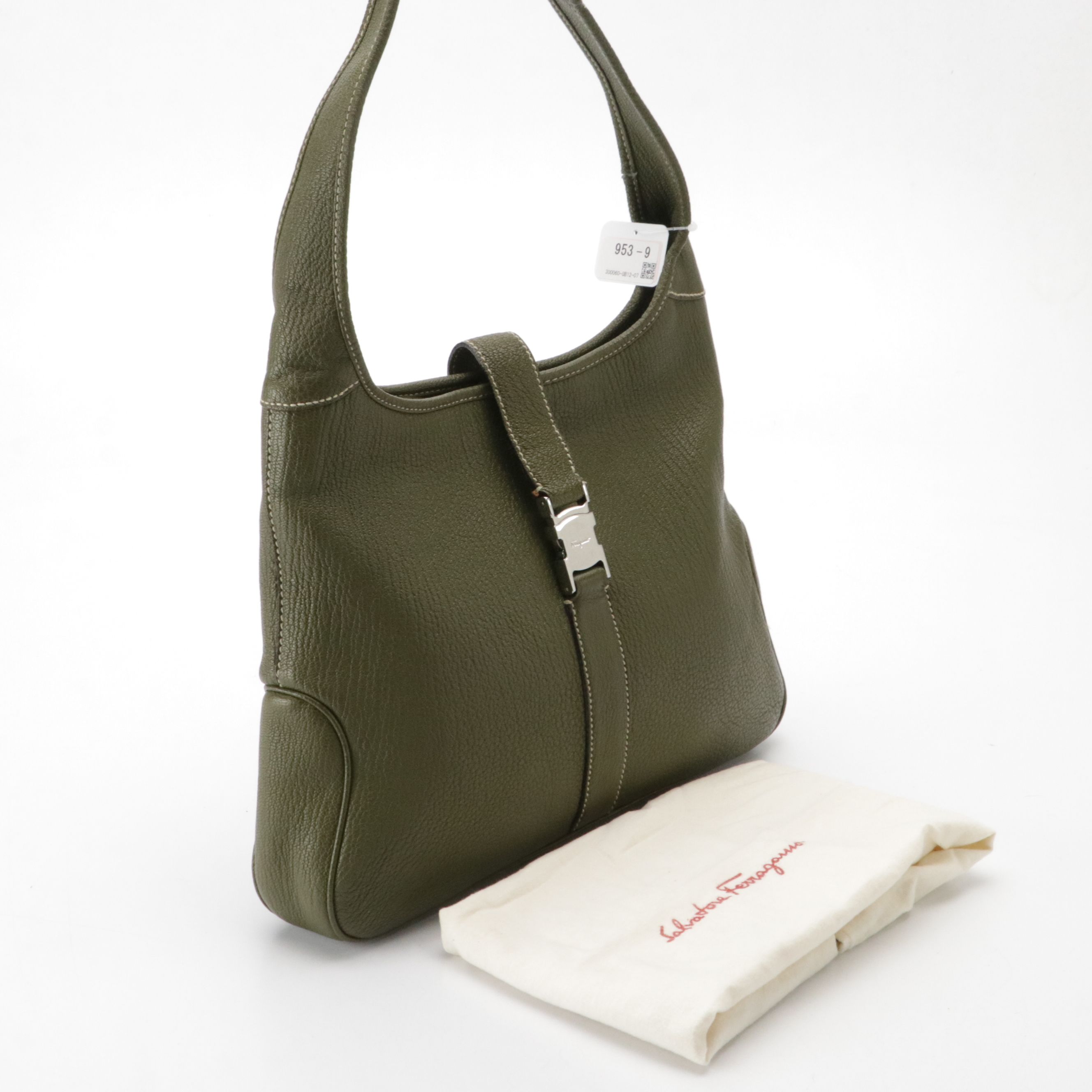 Salvatore Ferragamo Olive Green Leather Shoulder Bag