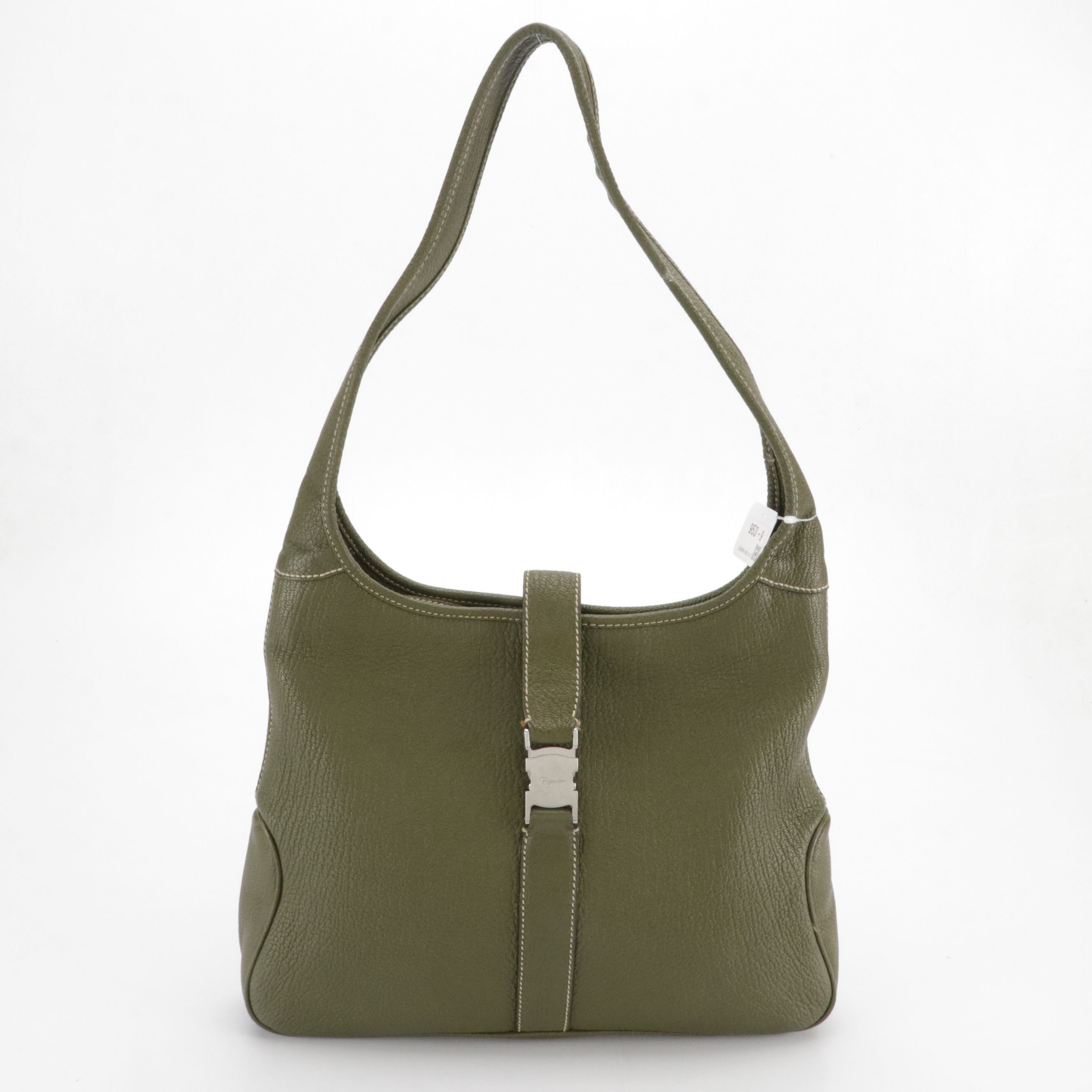 Salvatore Ferragamo Olive Green Leather Shoulder Bag