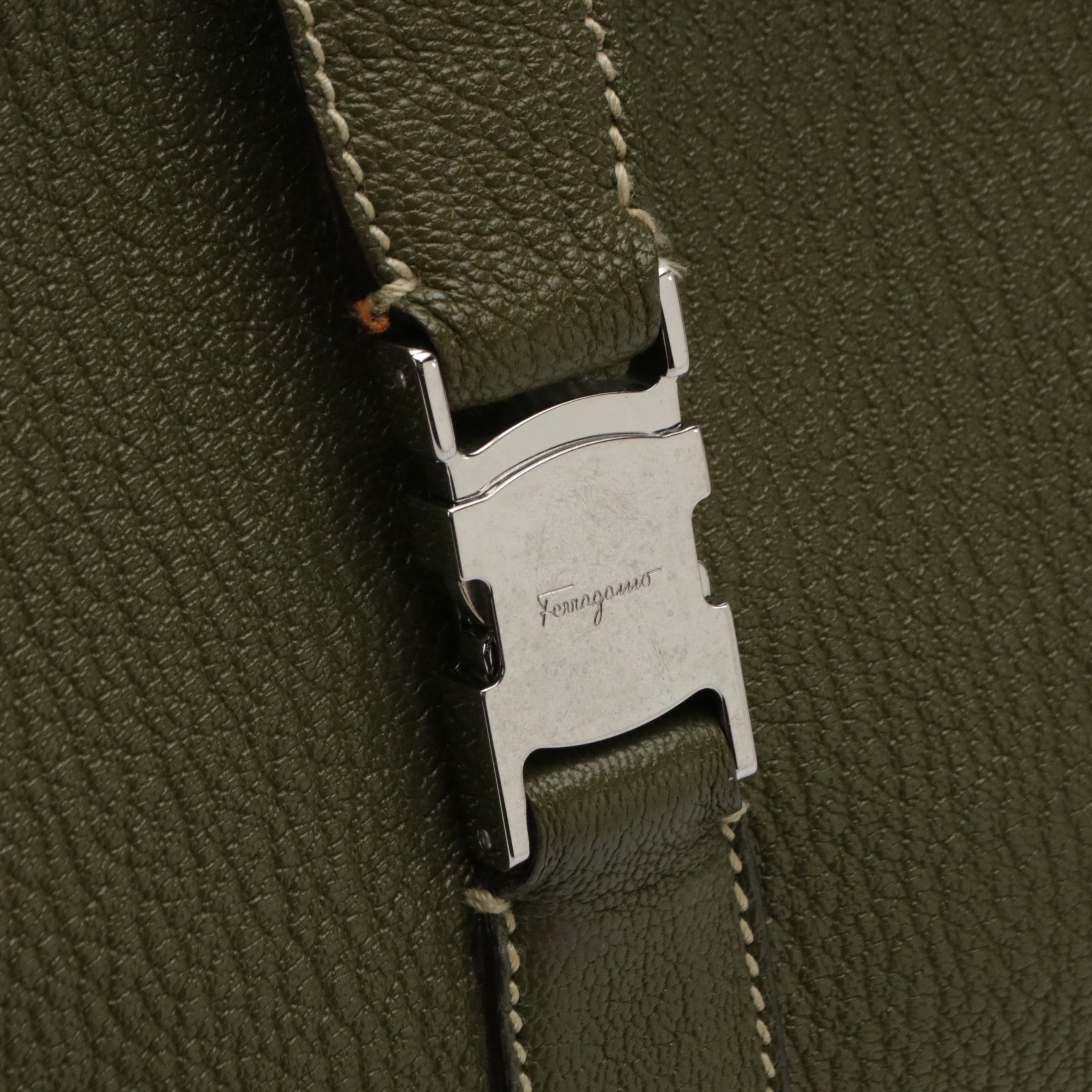 Salvatore Ferragamo Olive Green Leather Shoulder Bag