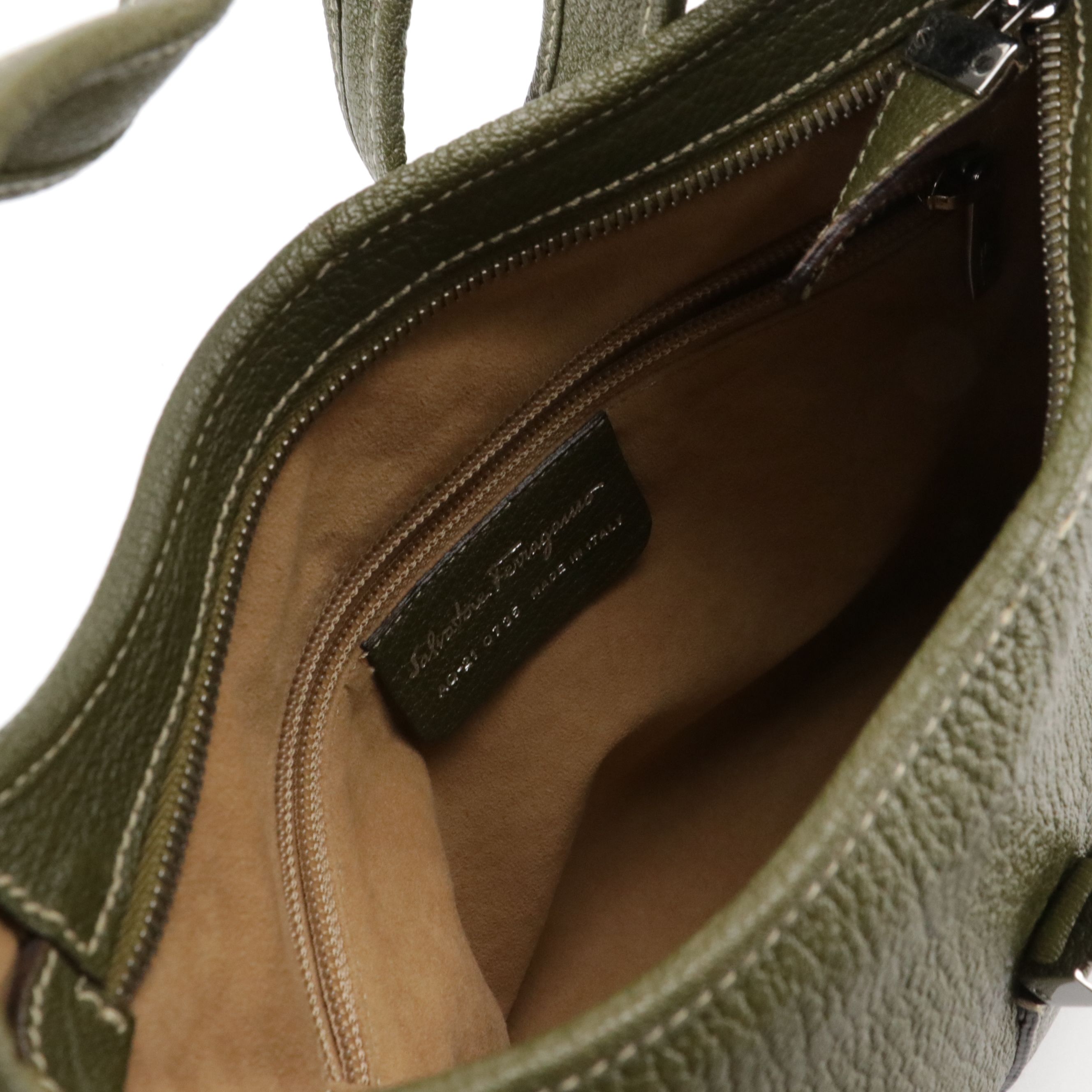 Salvatore Ferragamo Olive Green Leather Shoulder Bag