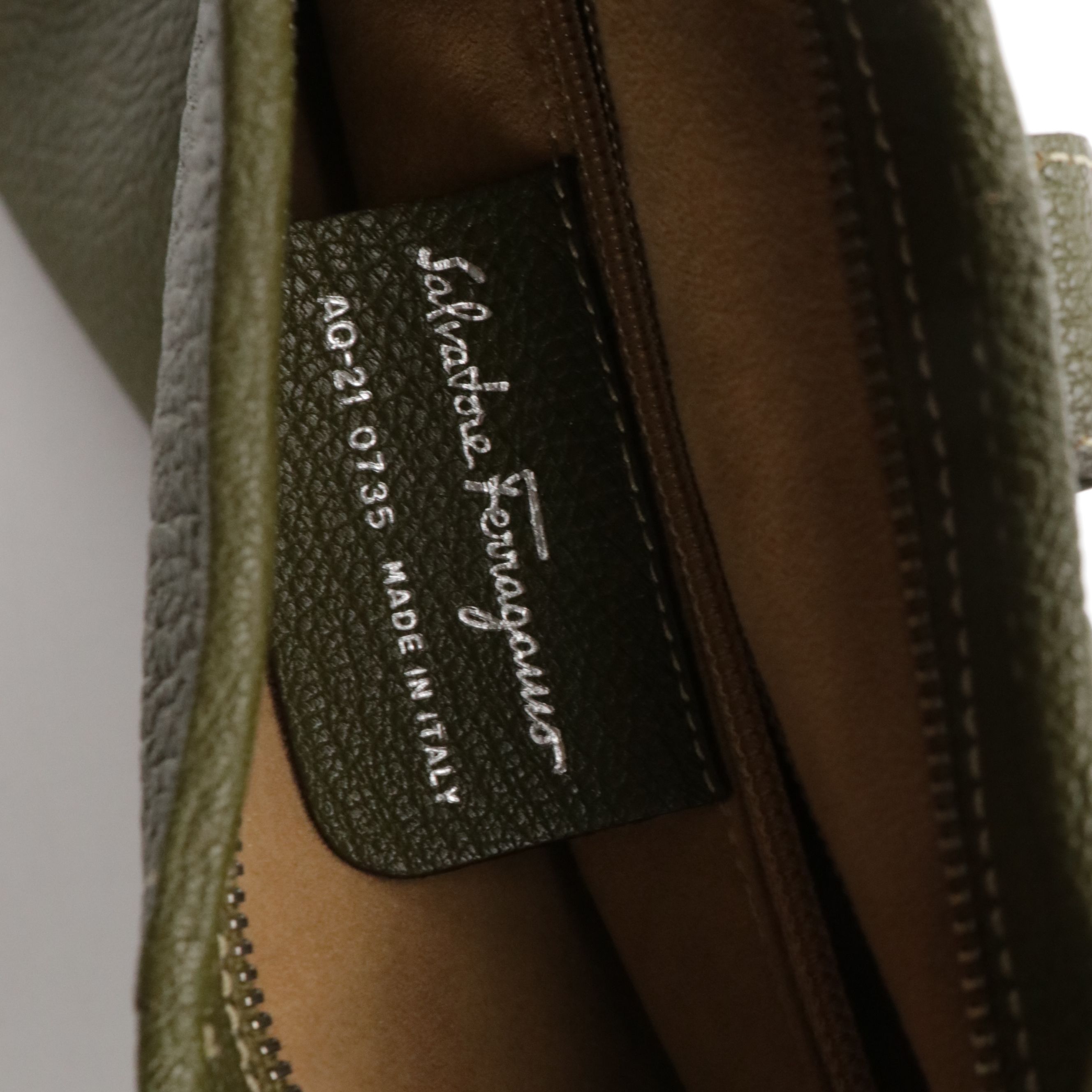 Salvatore Ferragamo Olive Green Leather Shoulder Bag