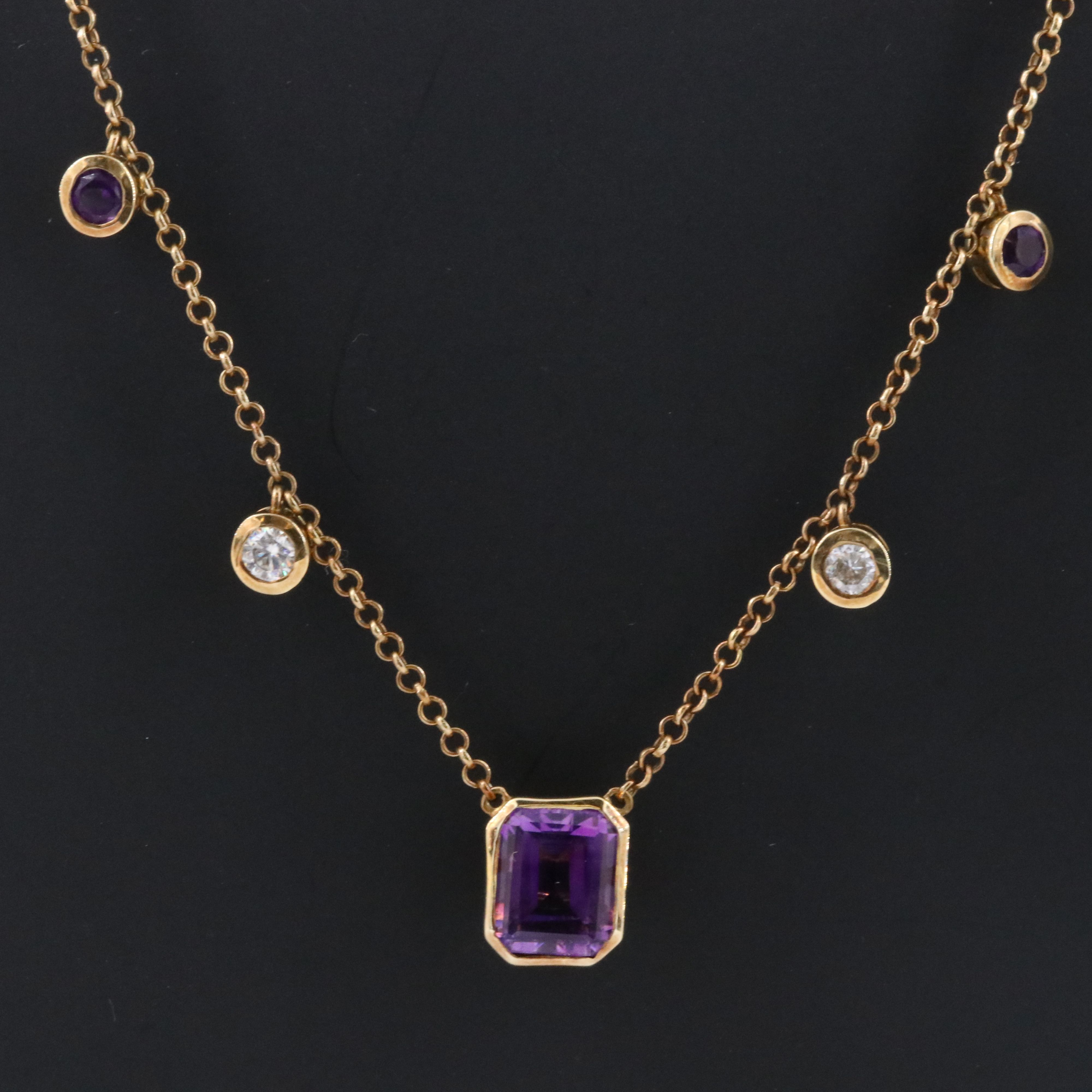 Sterling Amethyst and Moissanite Station Necklace