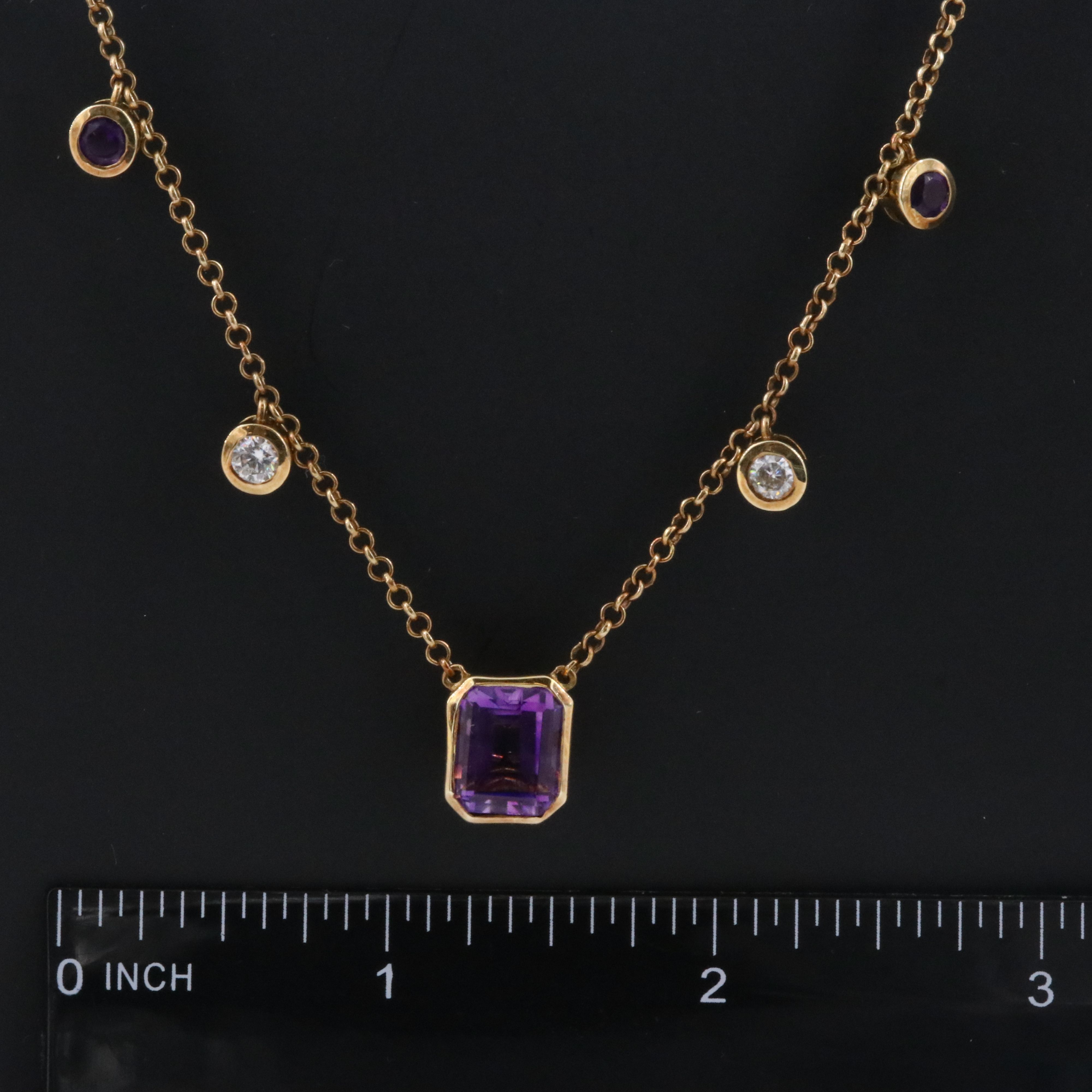 Sterling Amethyst and Moissanite Station Necklace