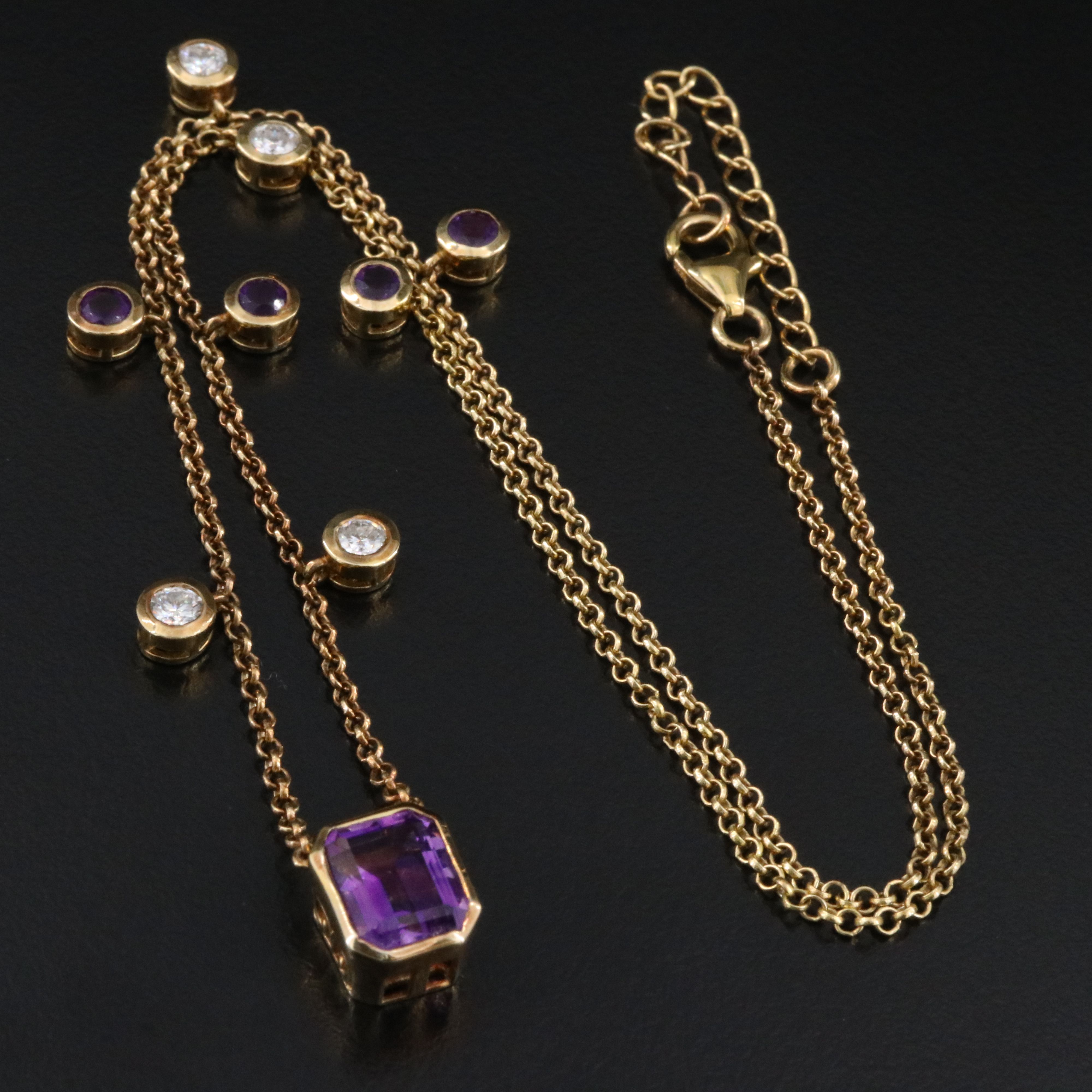 Sterling Amethyst and Moissanite Station Necklace