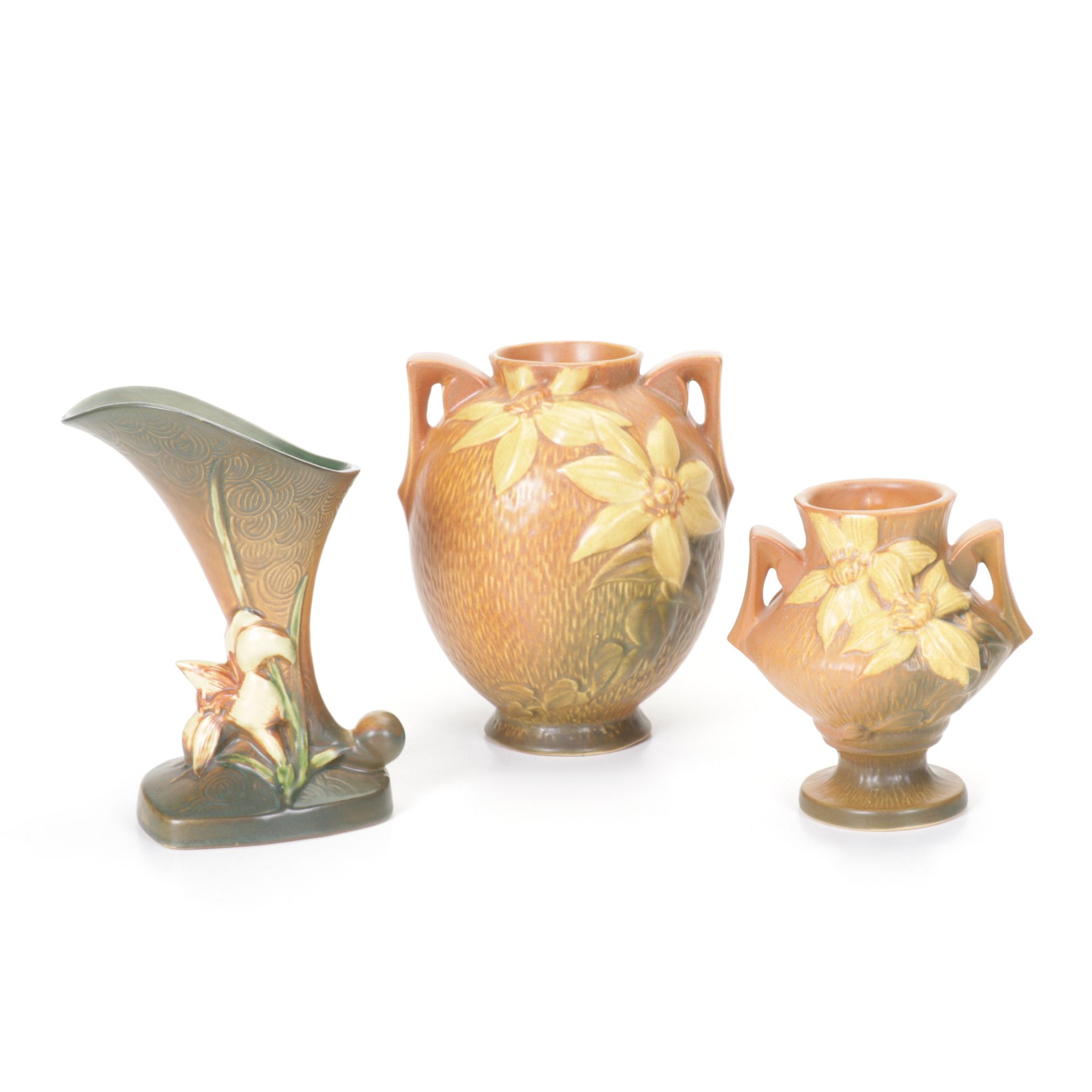 Roseville Pottery Art Deco "Clematis" and "Zephyr Lily" Vases, Mid-20th C.