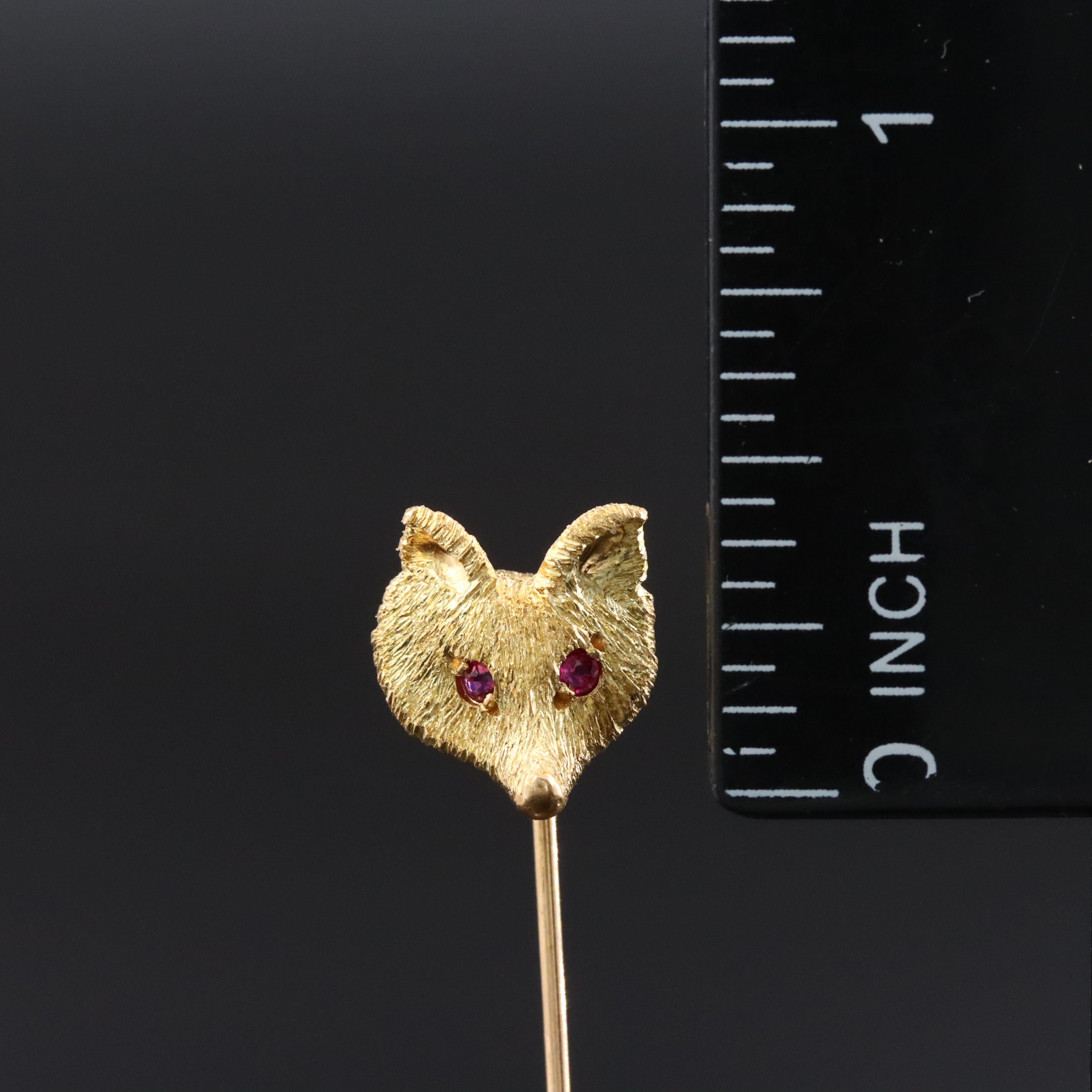 Victorian 18K and 14K Fox Head Stickpin with Ruby Eyes