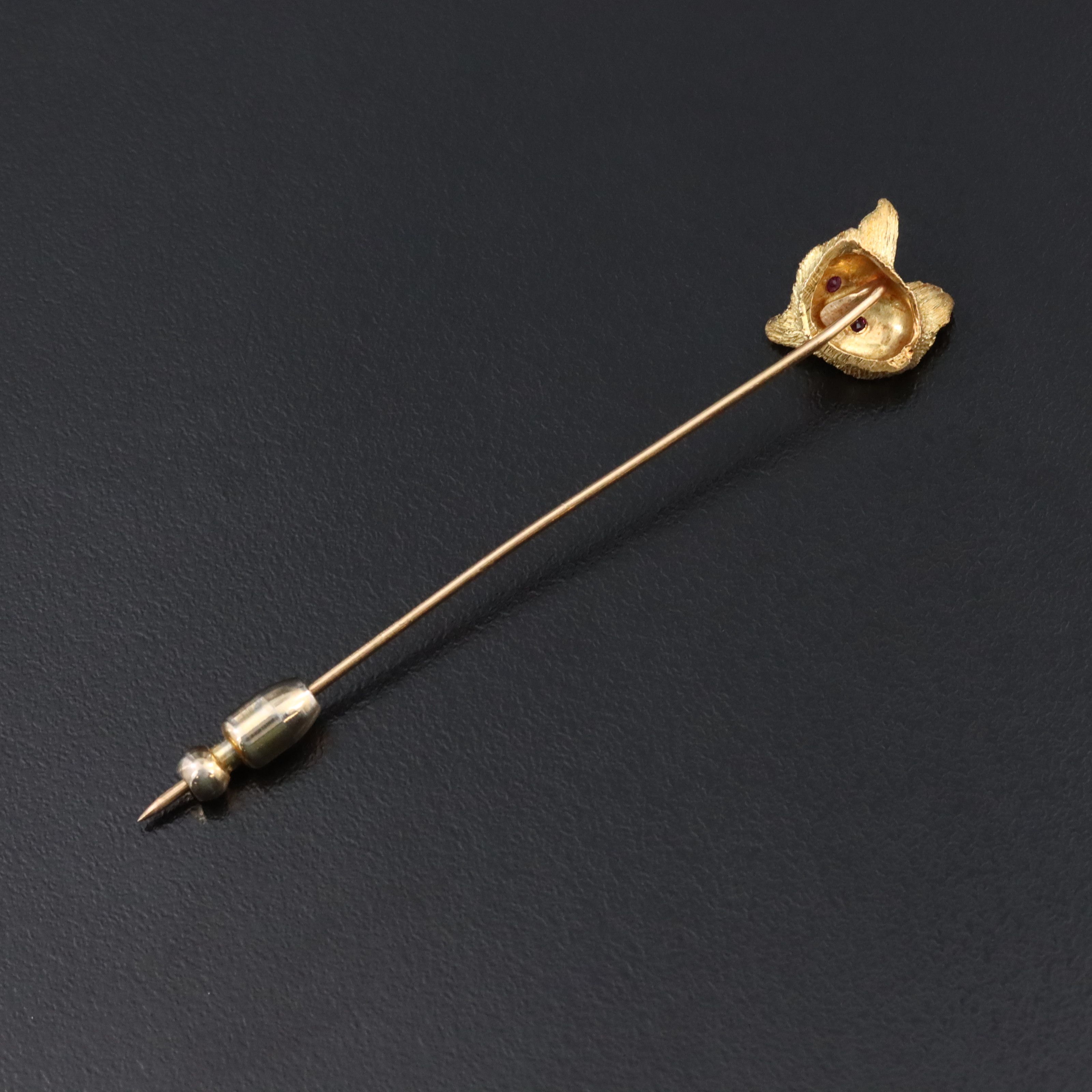 Victorian 18K and 14K Fox Head Stickpin with Ruby Eyes