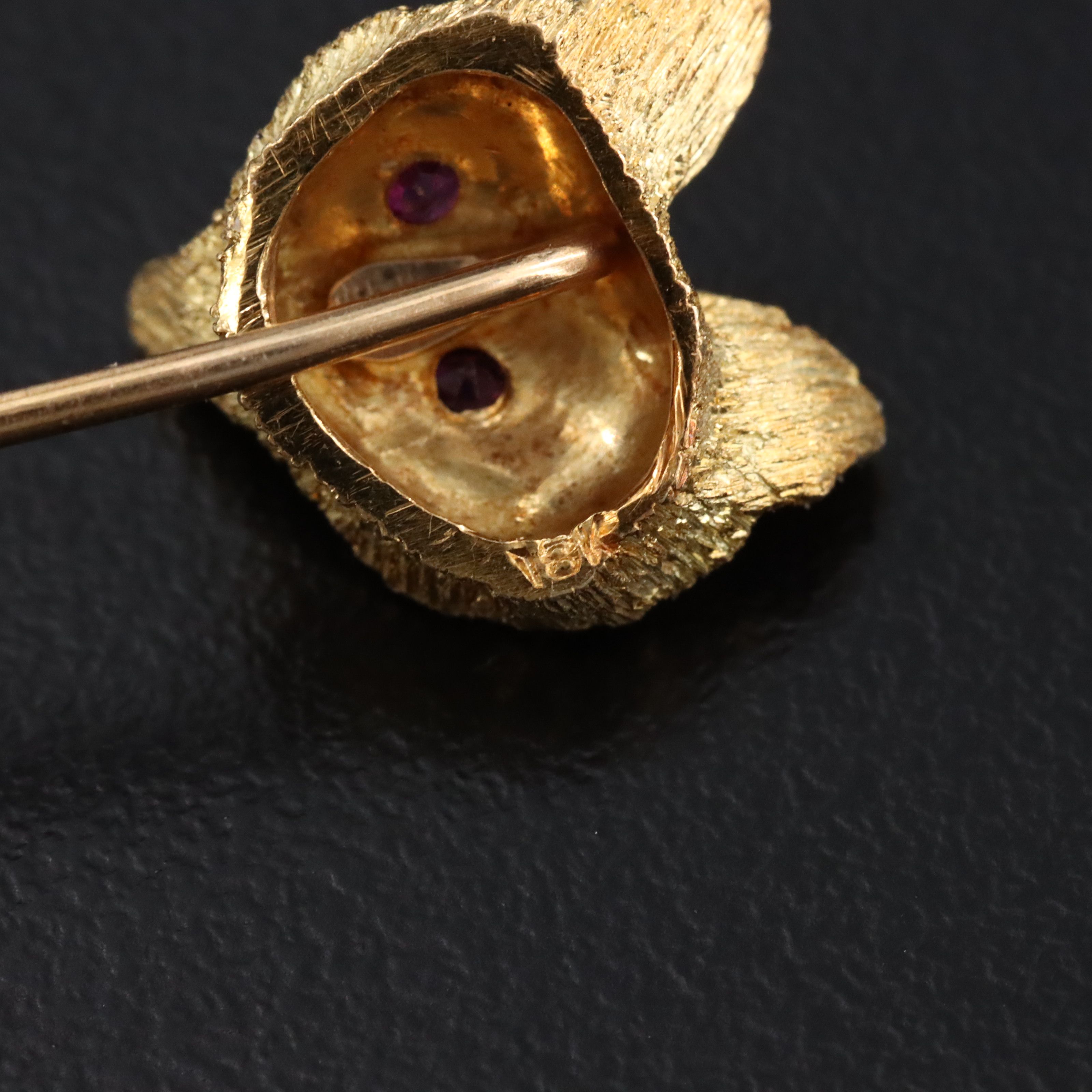 Victorian 18K and 14K Fox Head Stickpin with Ruby Eyes