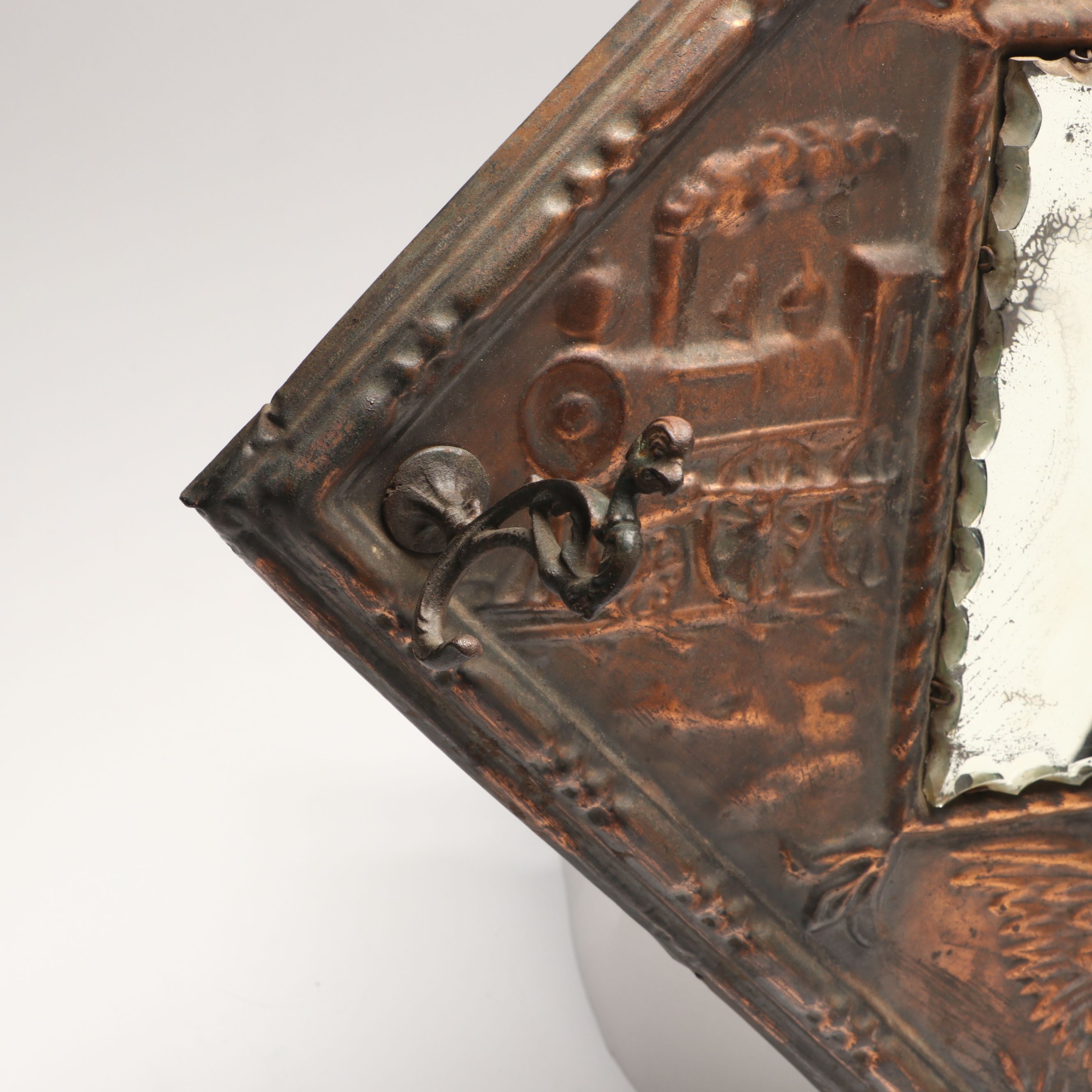 Antique Embossed Patriotic Copper Hat Rack Mirror, Late 19th/Early 20th Century