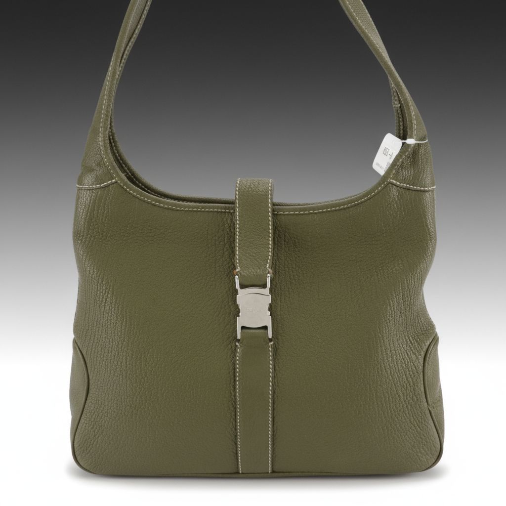 Salvatore Ferragamo Olive Green Leather Shoulder Bag