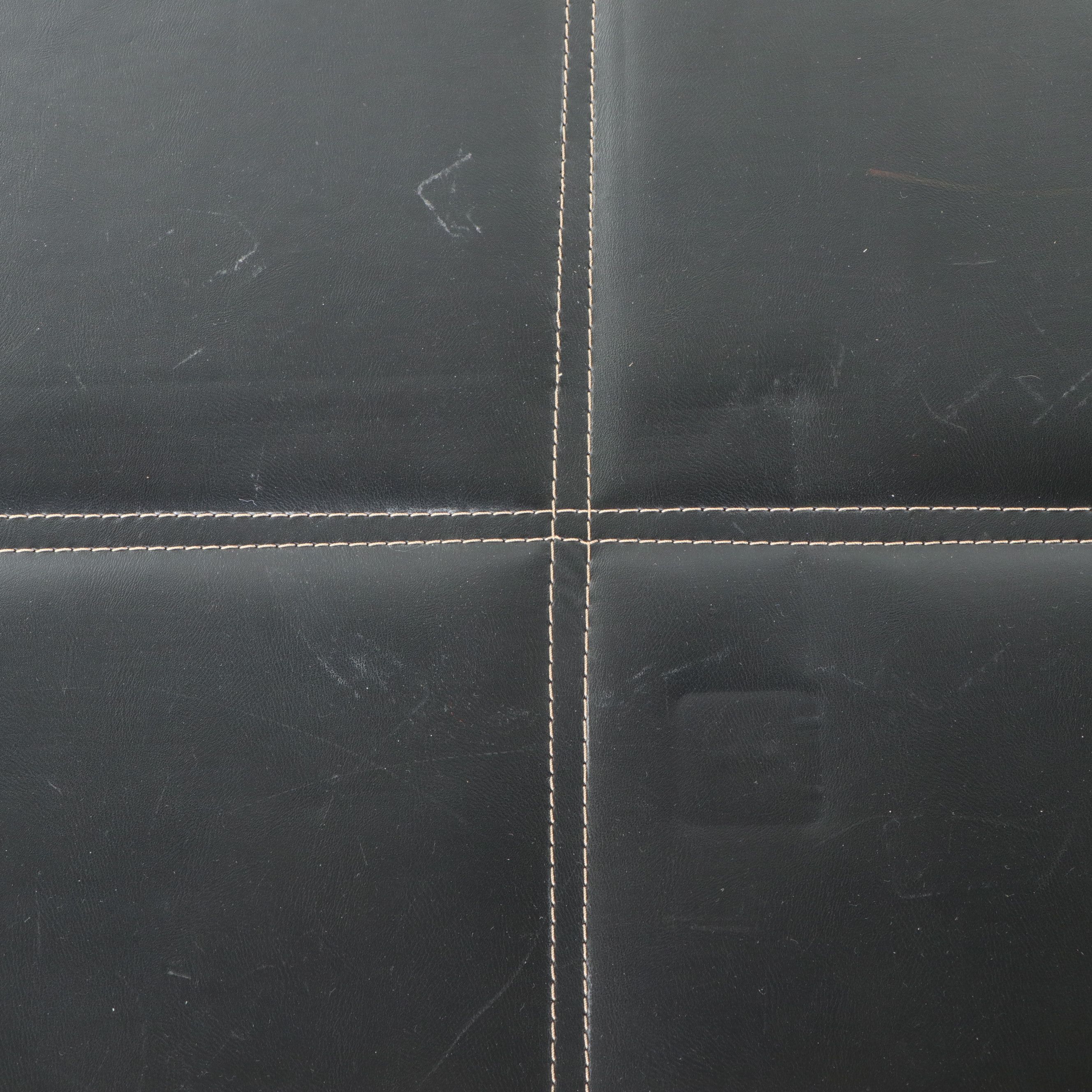 Contemporary Contrast-Stitched Black Leather Four-Drawer Commode