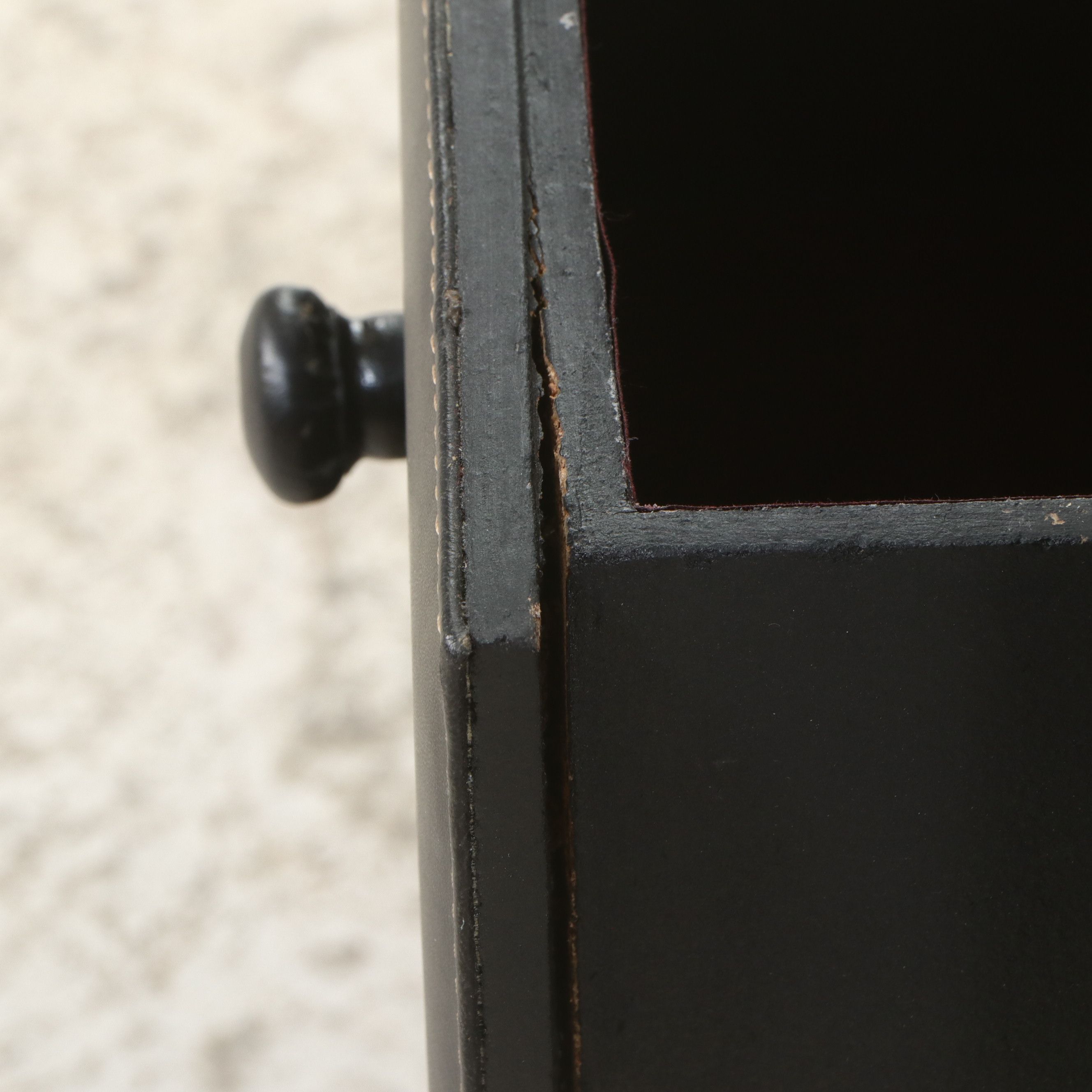 Contemporary Contrast-Stitched Black Leather Four-Drawer Commode