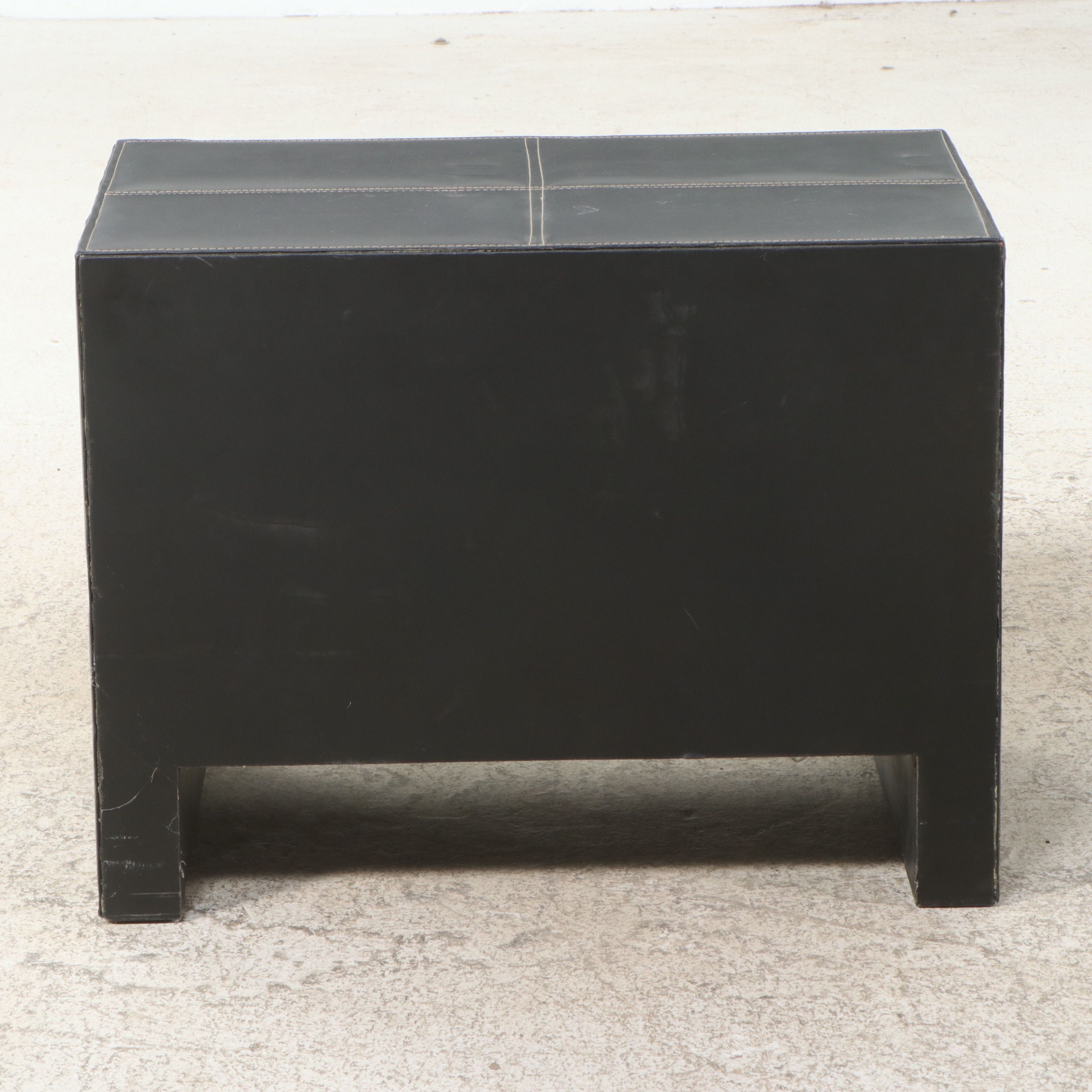 Contemporary Contrast-Stitched Black Leather Four-Drawer Commode