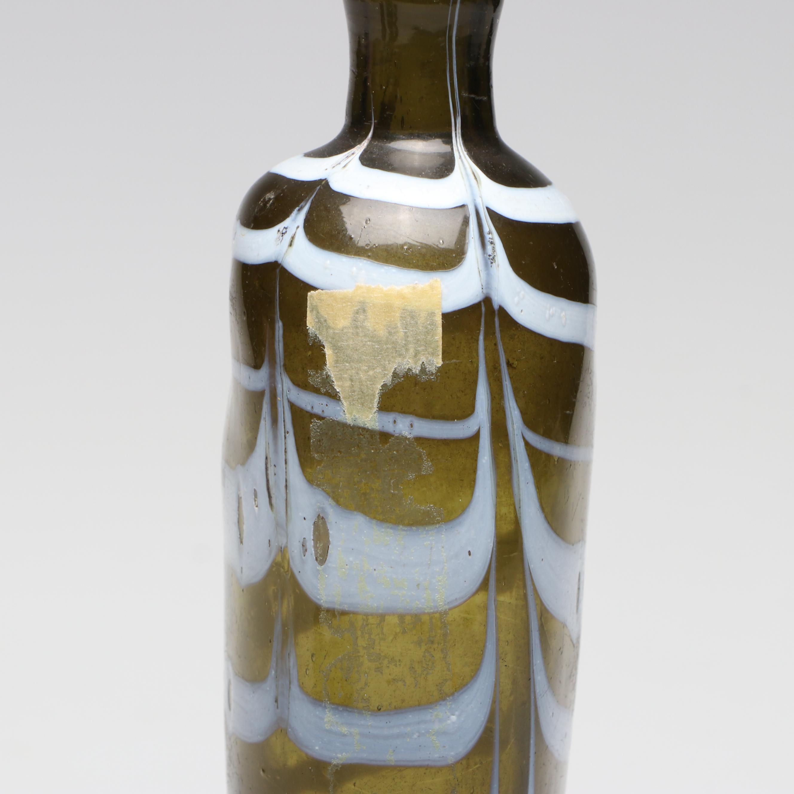 Feather Pulled Art Glass Vase on Wooden Stand