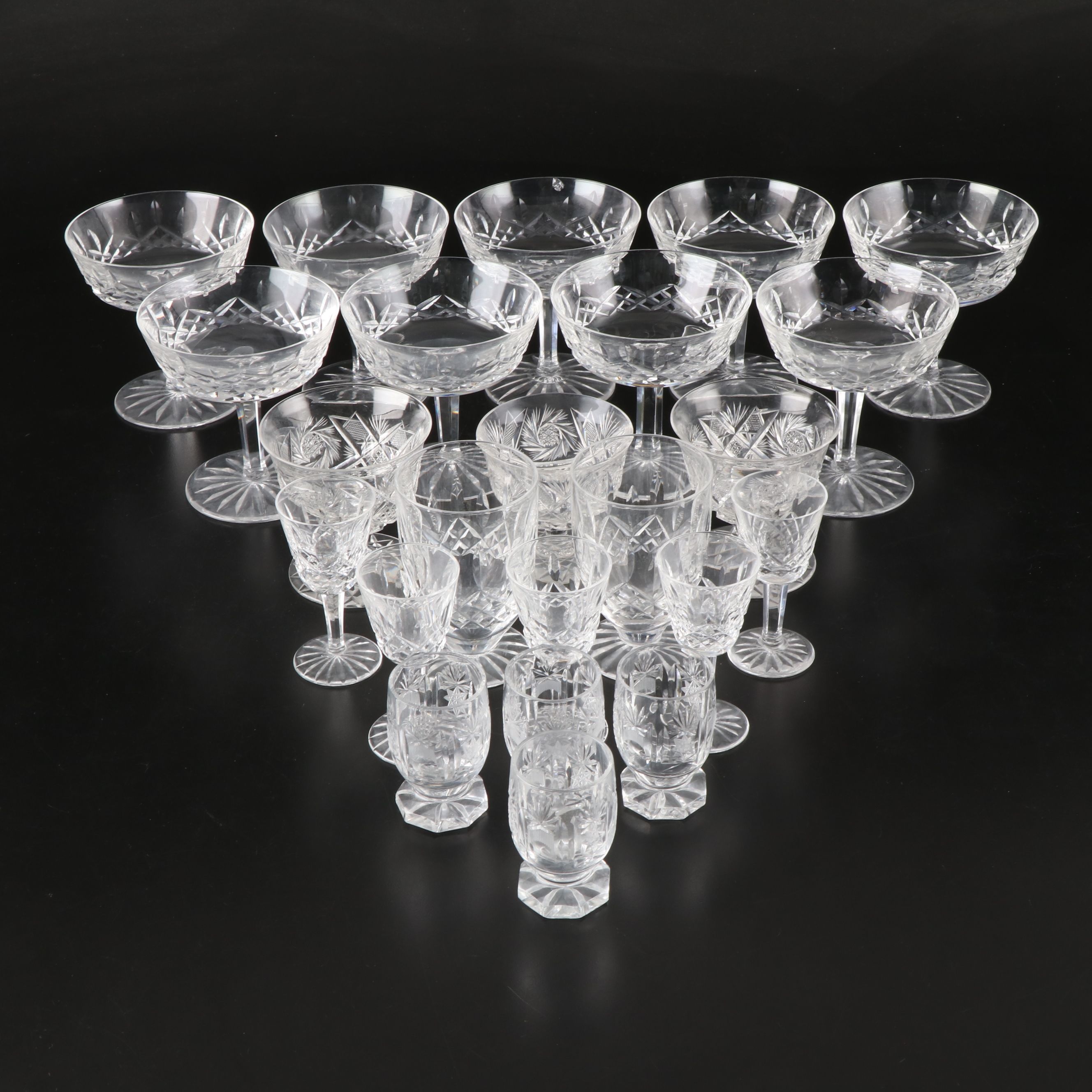 Waterford Crystal "Lismore" Champagne Glasses with Other Crystal Stemware