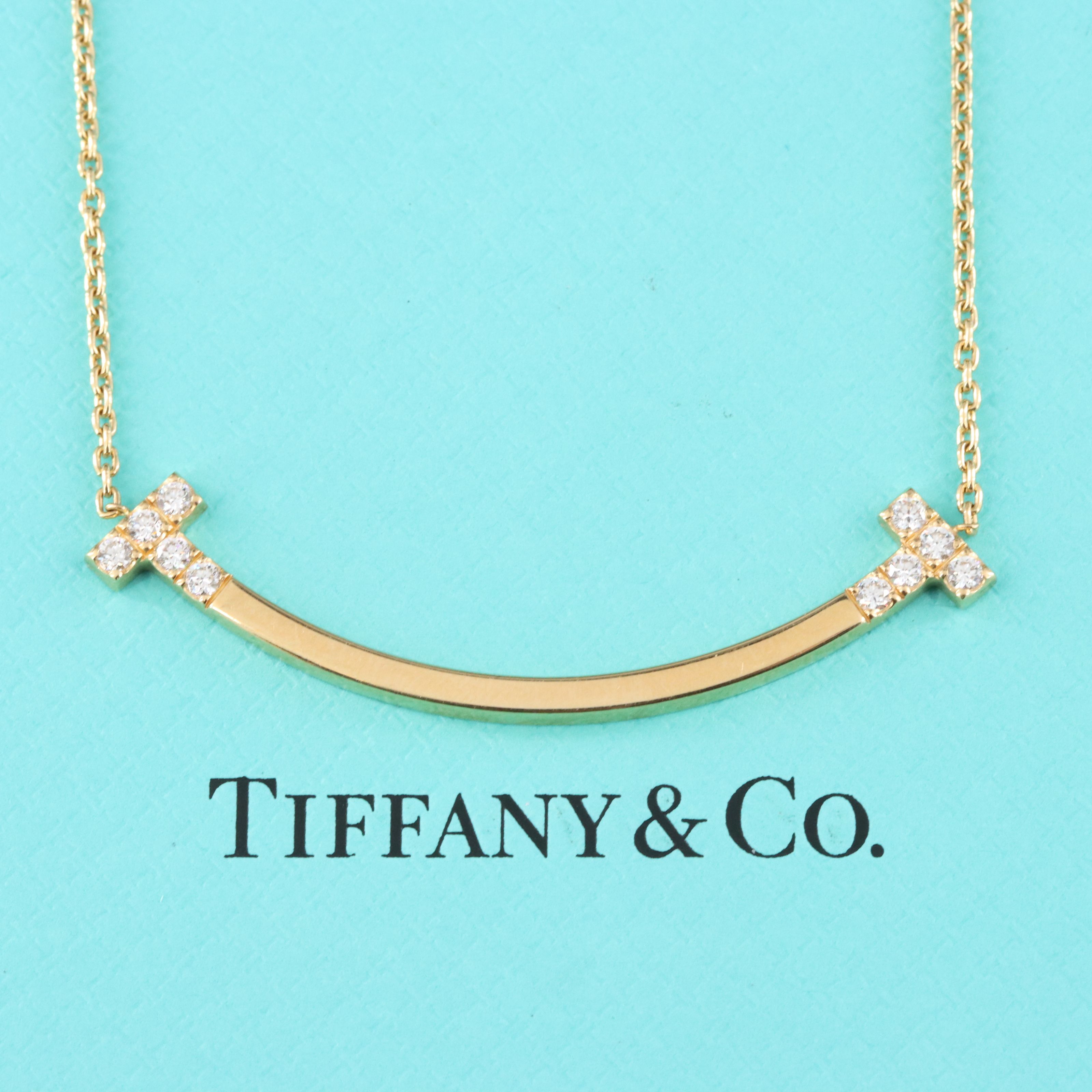 Tiffany & Co.  Medium "T" Smile 18K Diamond Necklace
