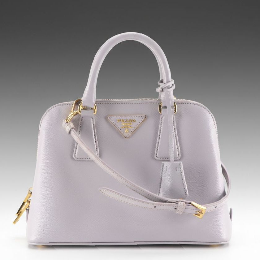 Prada Small Domed Zip Around Two-Way Bag in Lilac Saffiano Leather