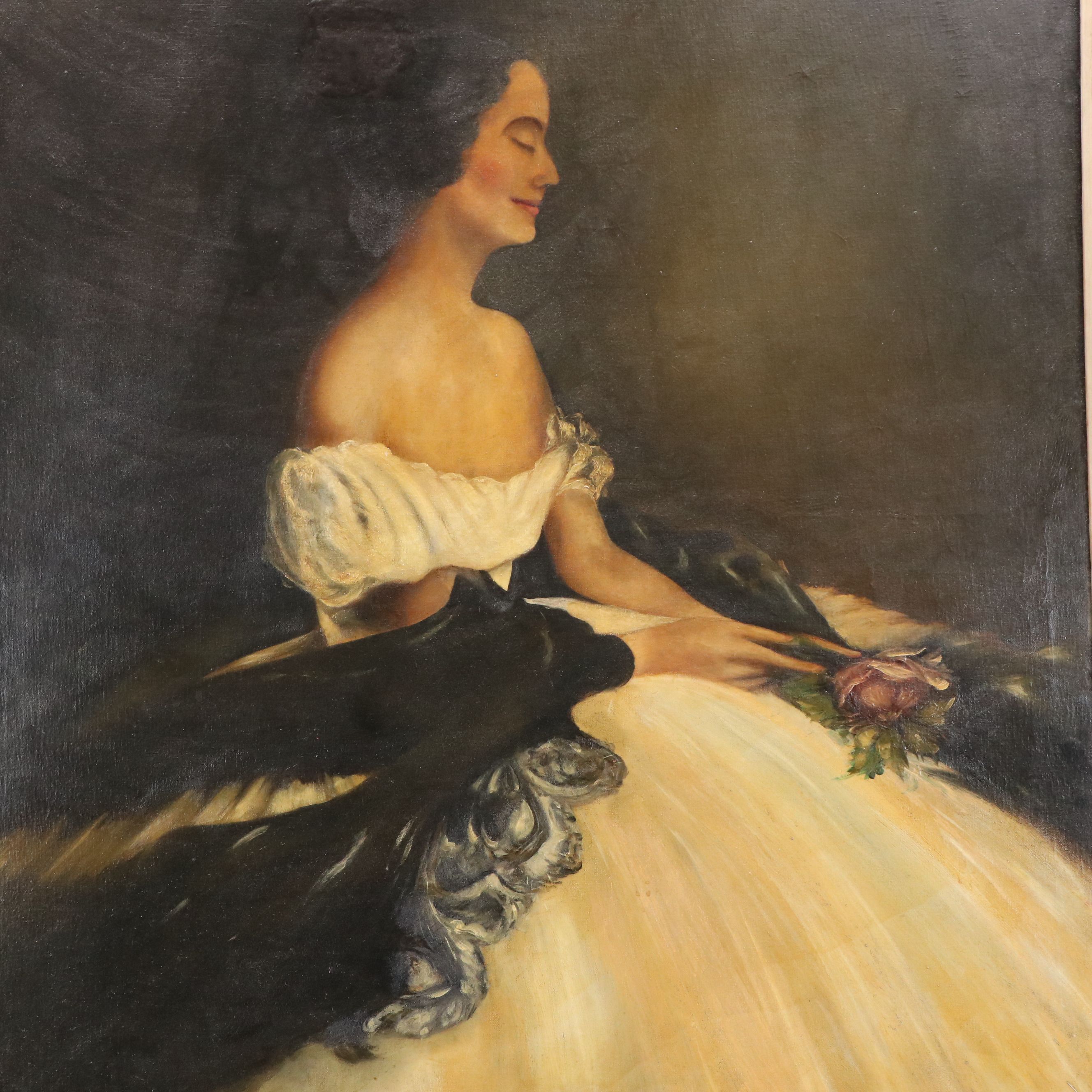 G. Bolton Oil Portrait of Woman with Rose "Pavlova," 20th Century