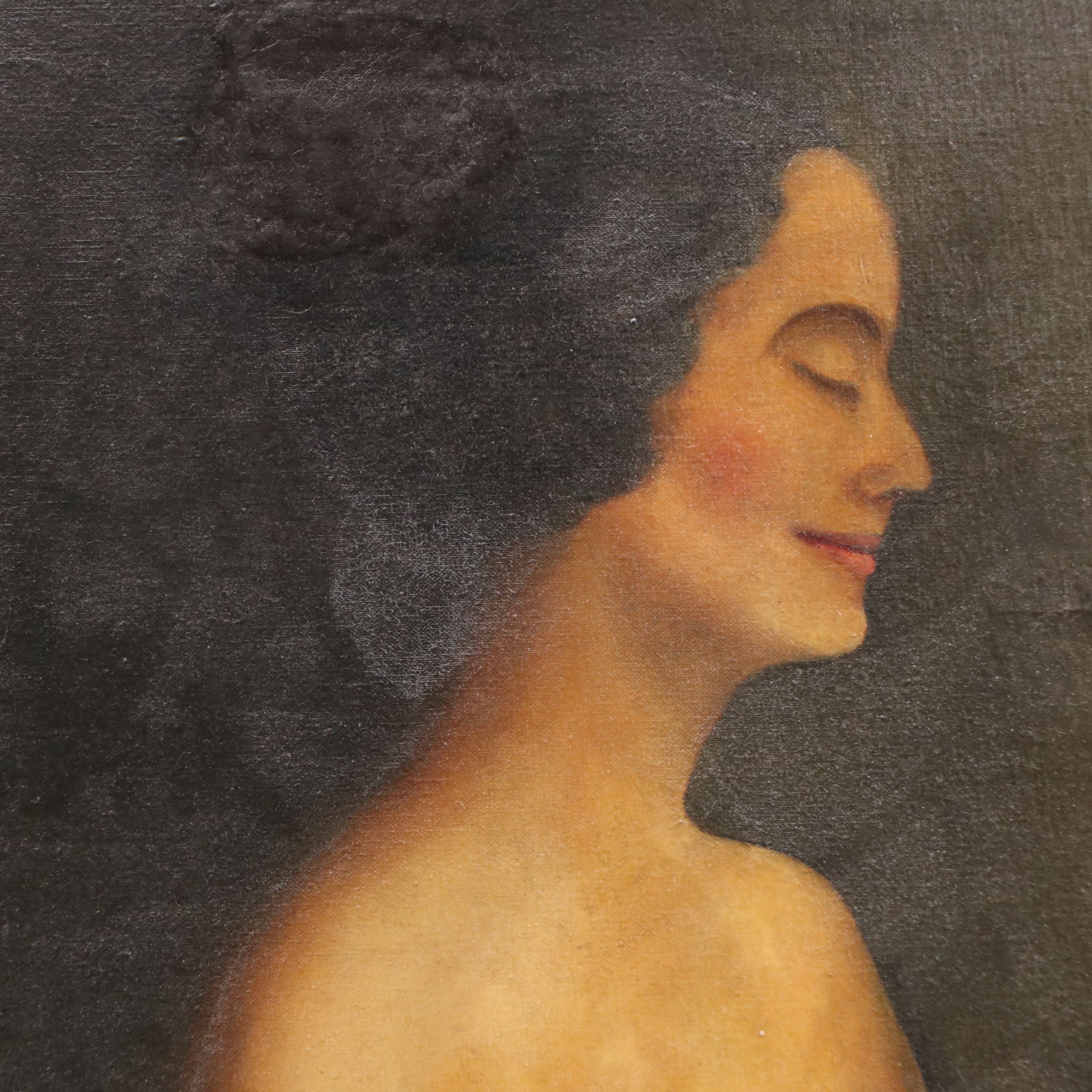 G. Bolton Oil Portrait of Woman with Rose "Pavlova," 20th Century