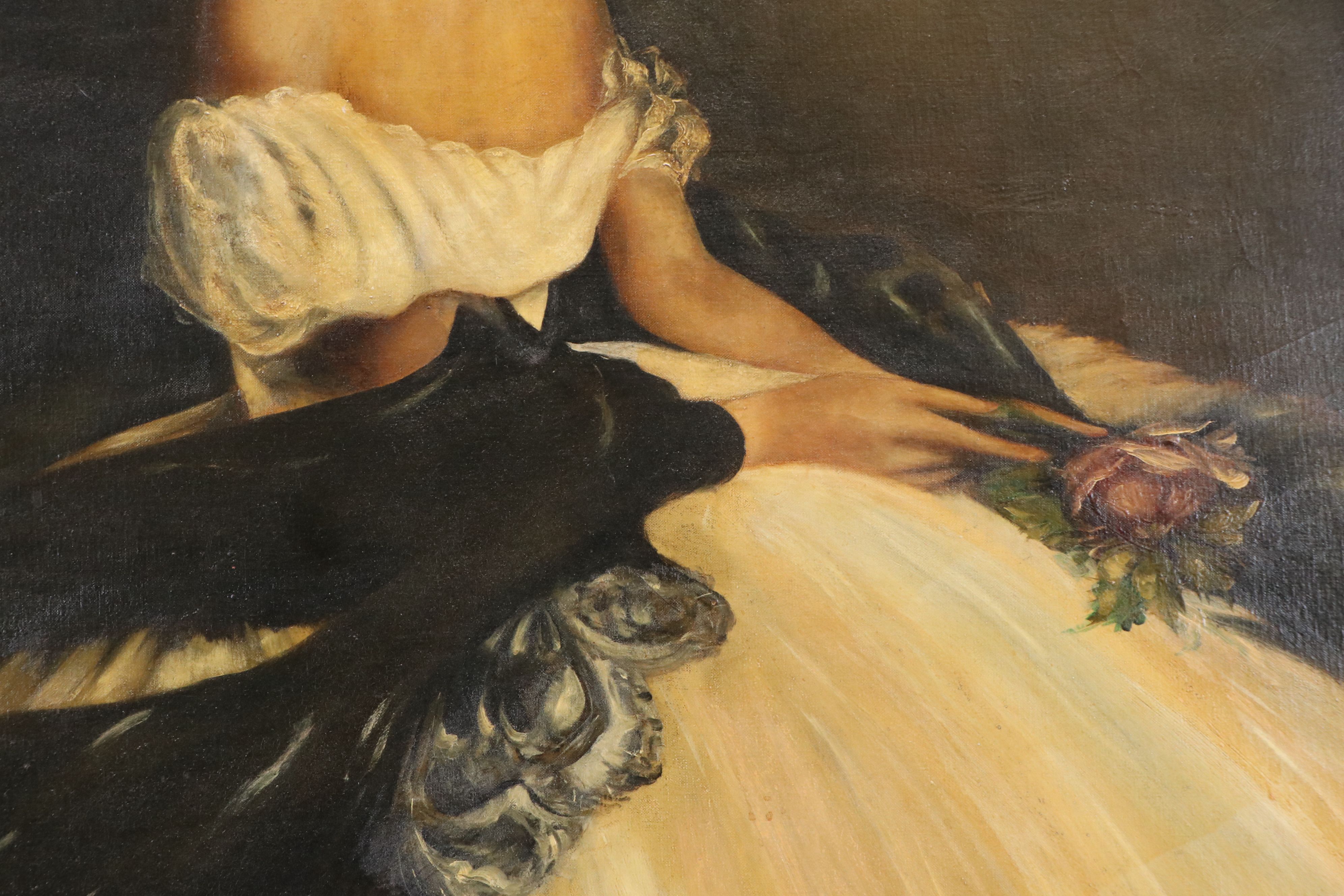 G. Bolton Oil Portrait of Woman with Rose "Pavlova," 20th Century