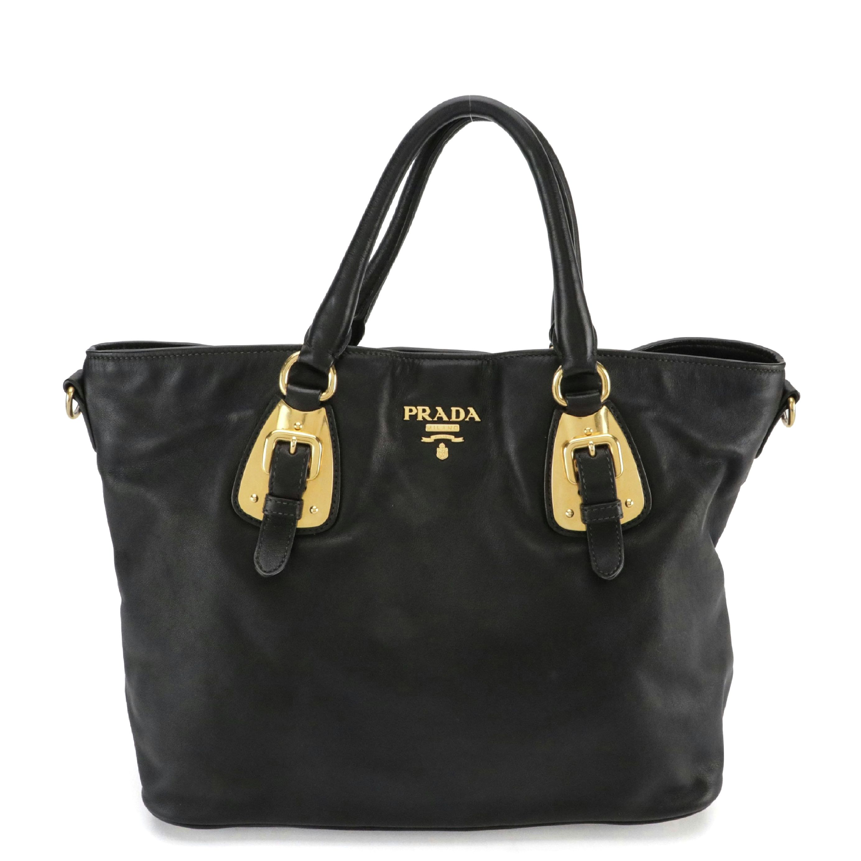 Prada Two-Way Tote Bag in Smooth Black Calfskin Leather
