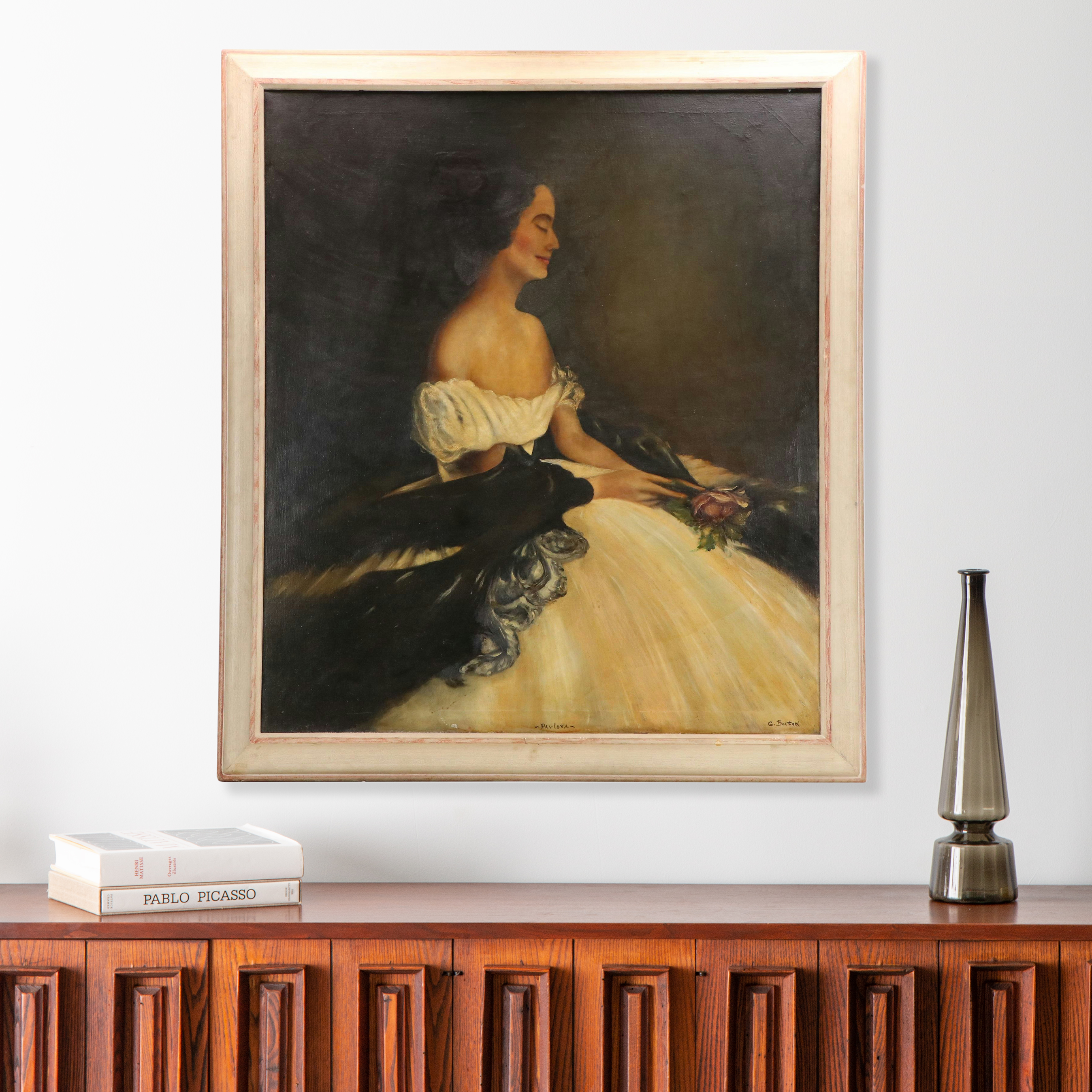 G. Bolton Oil Portrait of Woman with Rose "Pavlova," 20th Century