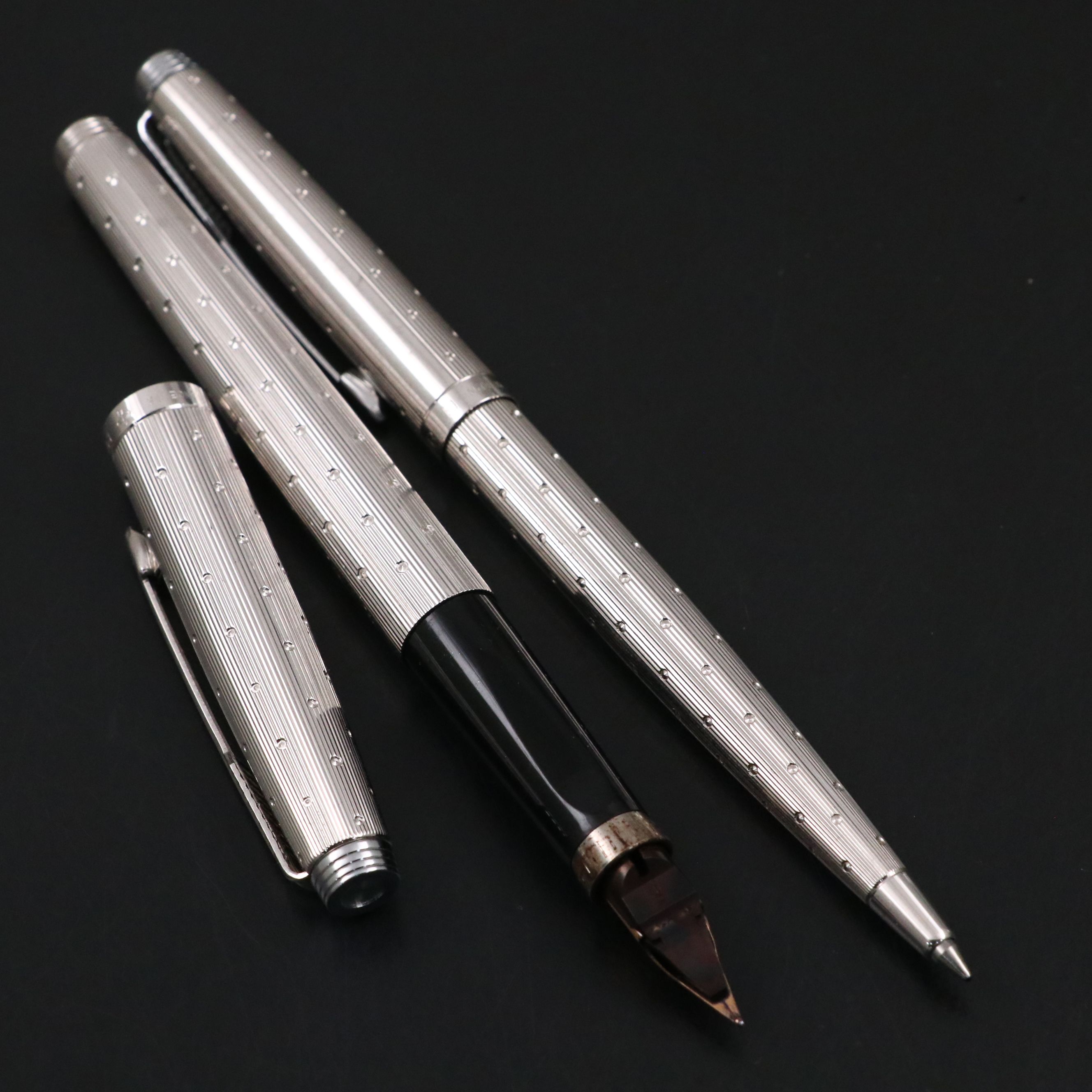 Fordham & Faulkner Weighted Sterling Inkwell with Parker Pen Set and More Décor