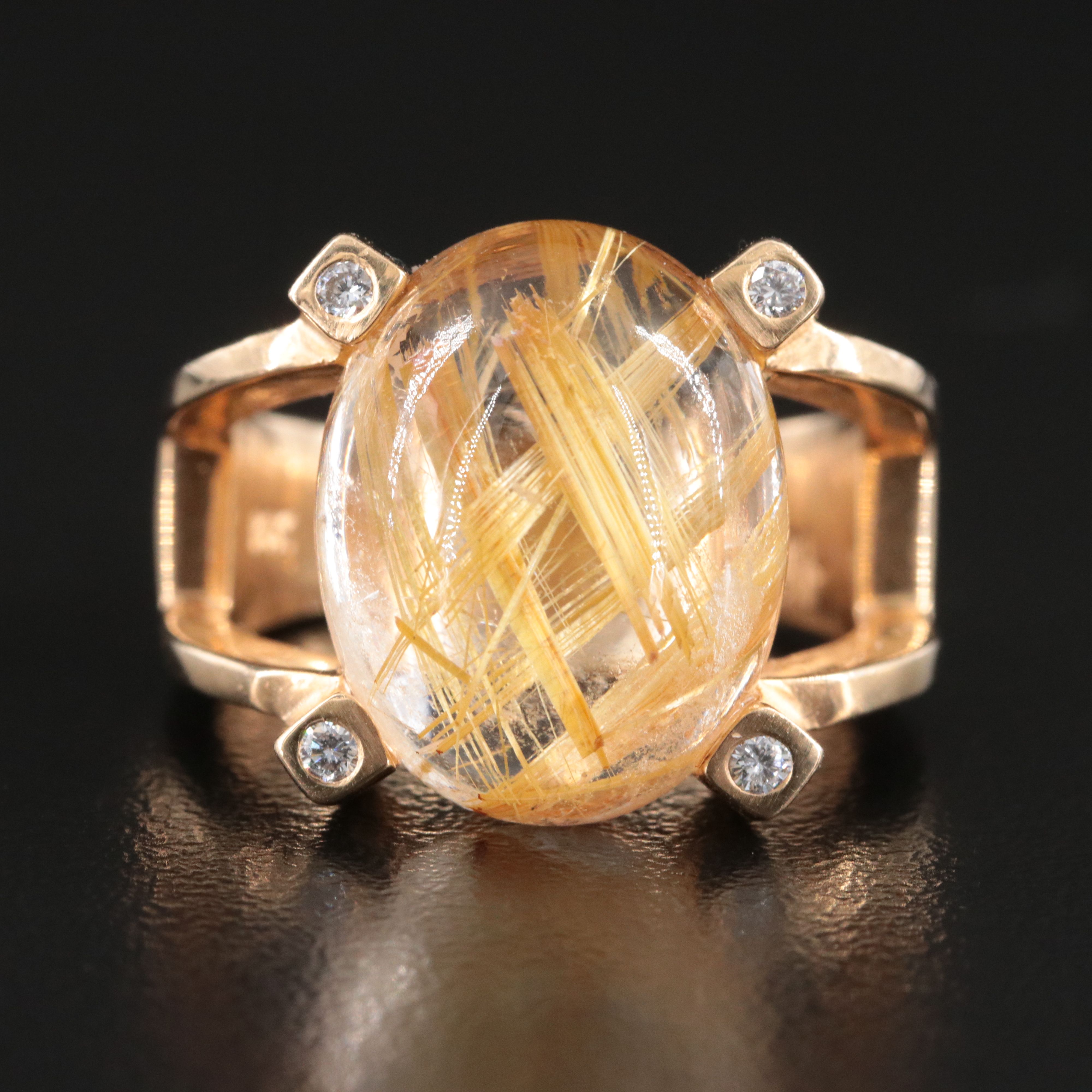 14K 13.04 CT Rutilated Quartz and Diamond Ring
