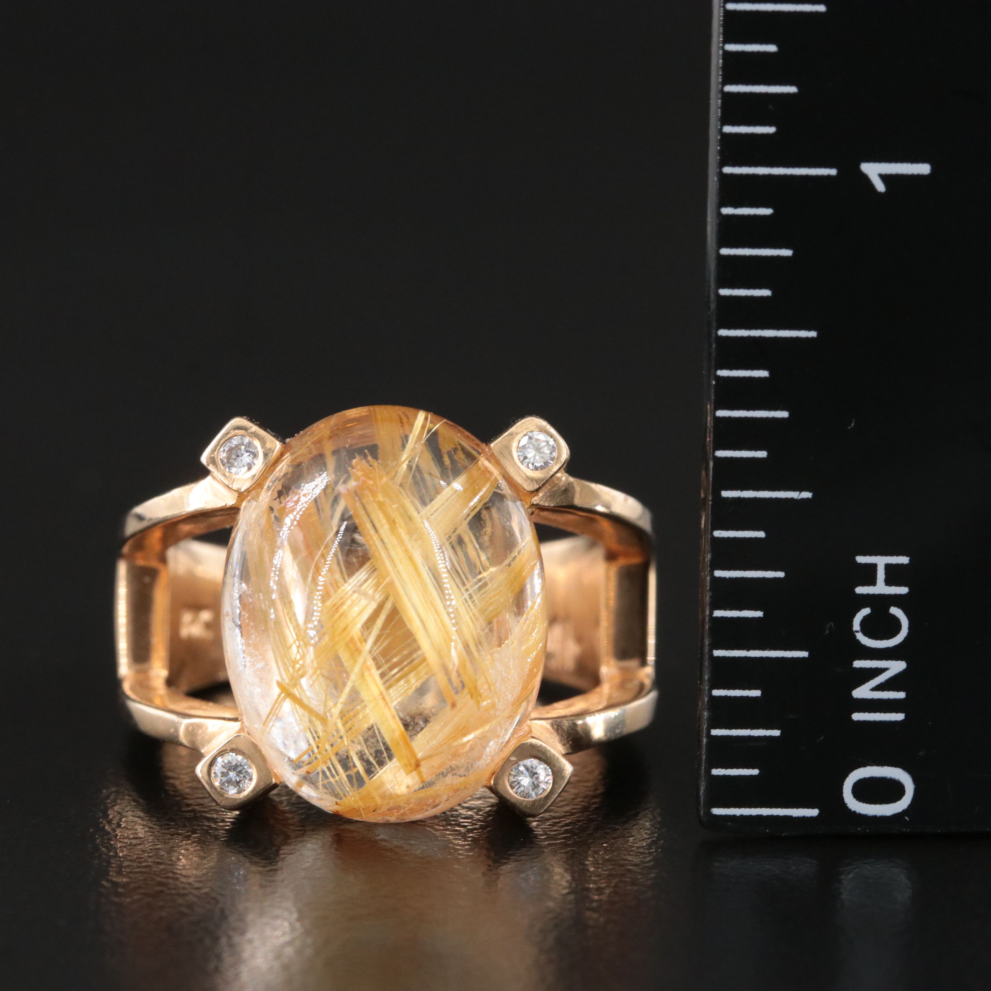 14K 13.04 CT Rutilated Quartz and Diamond Ring