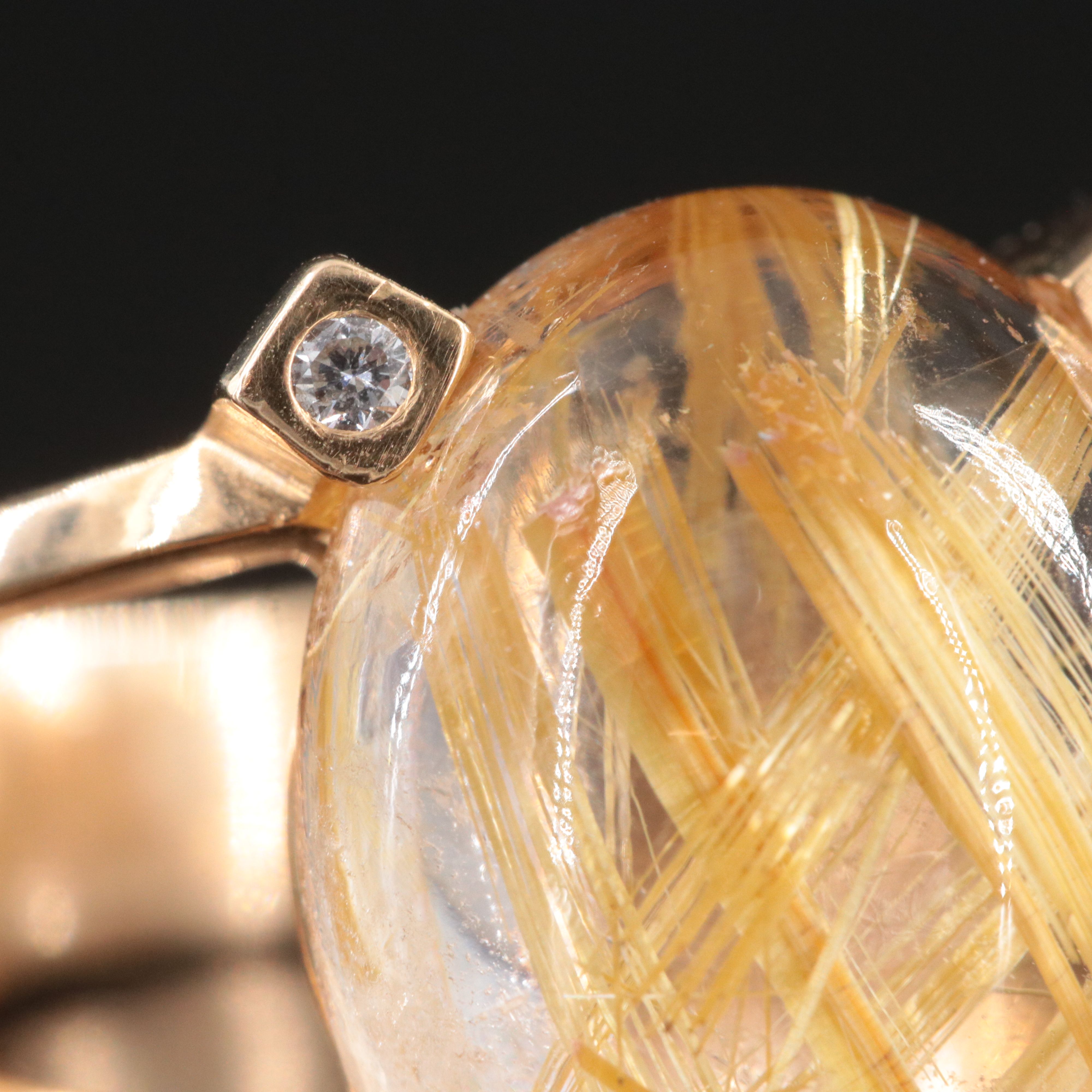 14K 13.04 CT Rutilated Quartz and Diamond Ring