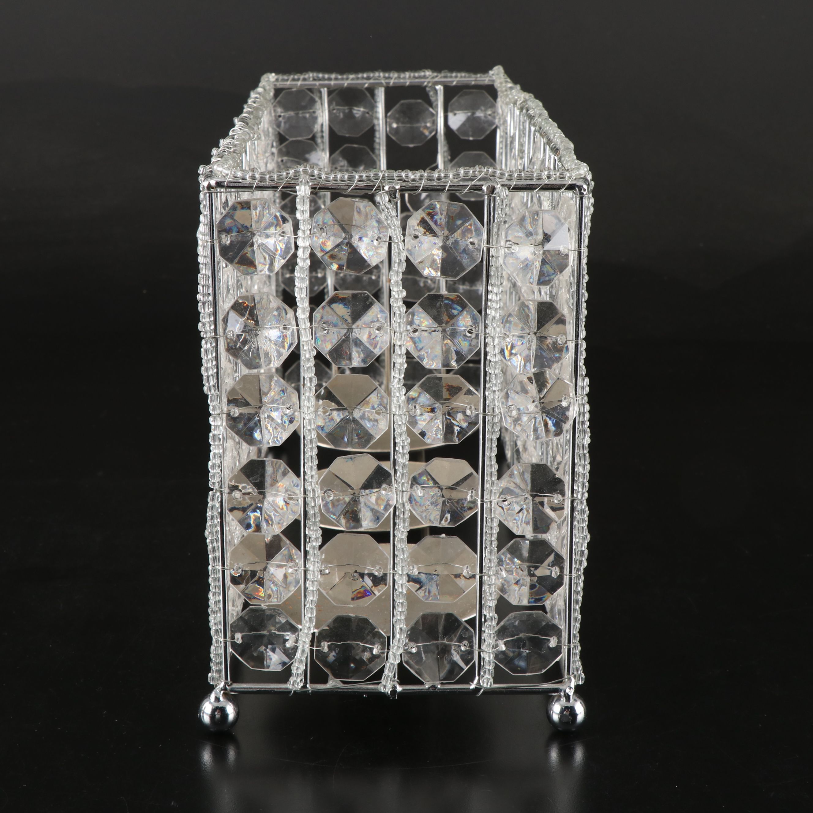 Crystal Prism Candle Holder with Artificial Topiary Trees