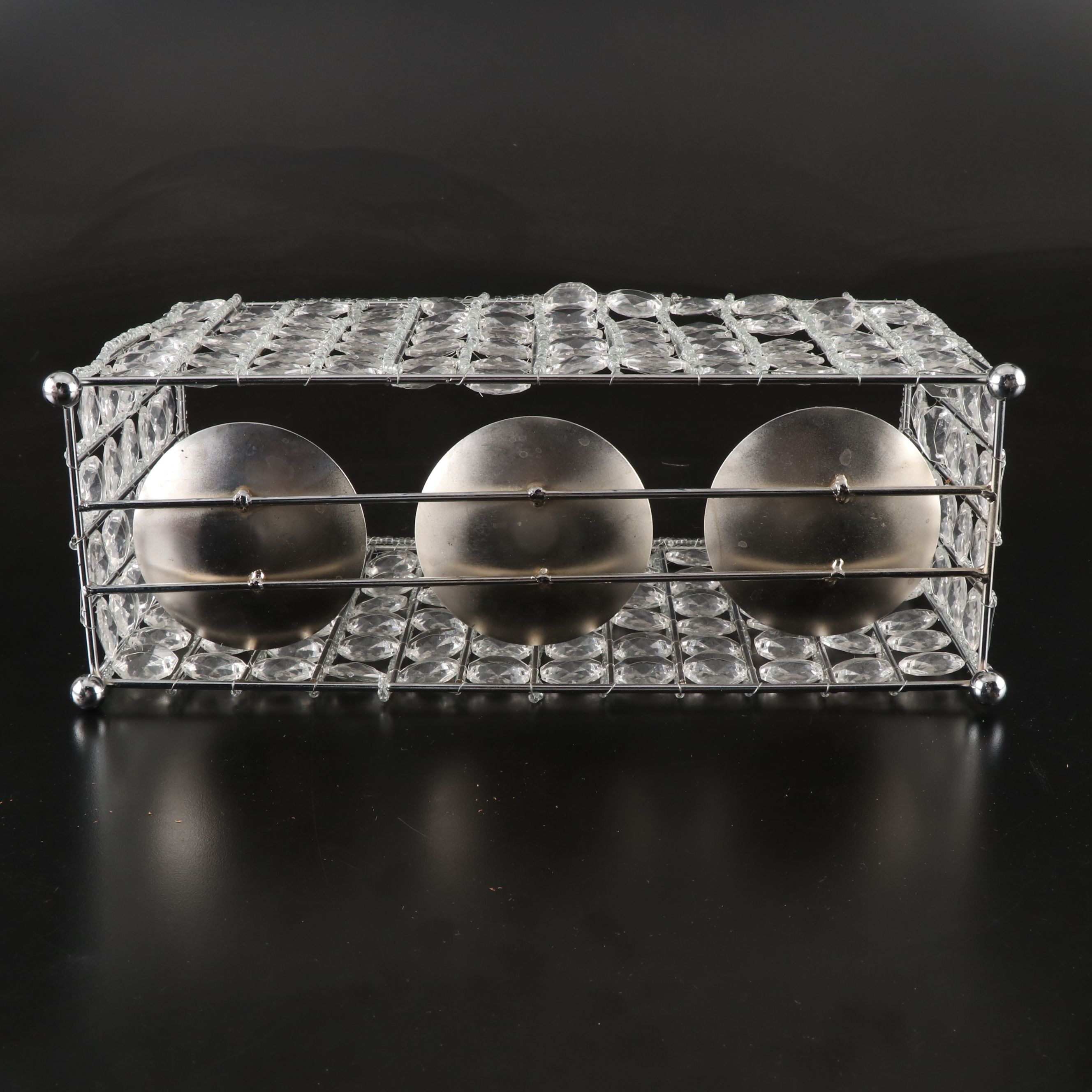 Crystal Prism Candle Holder with Artificial Topiary Trees