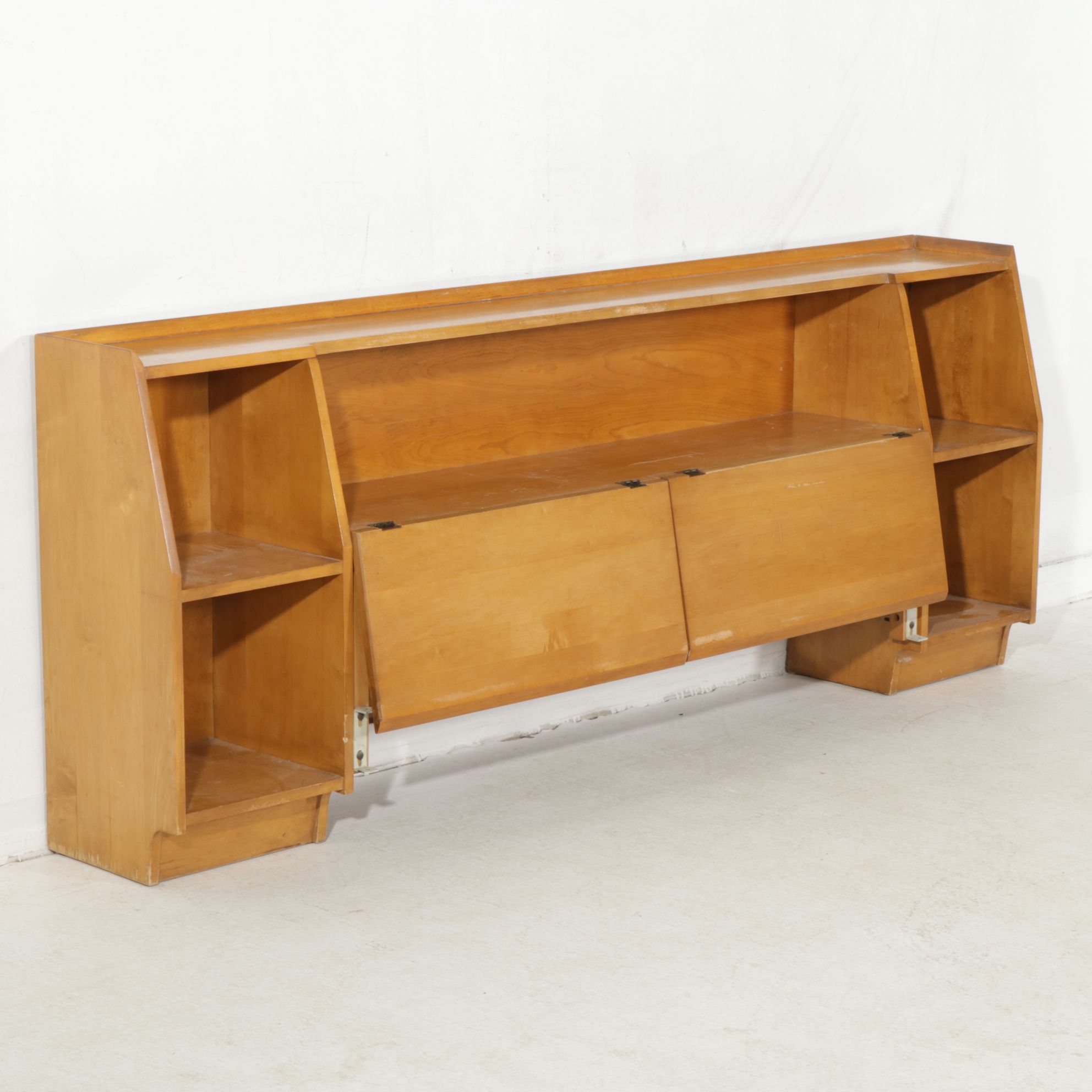 Mid Century Modern Maple Full Size Headboard with Shelves
